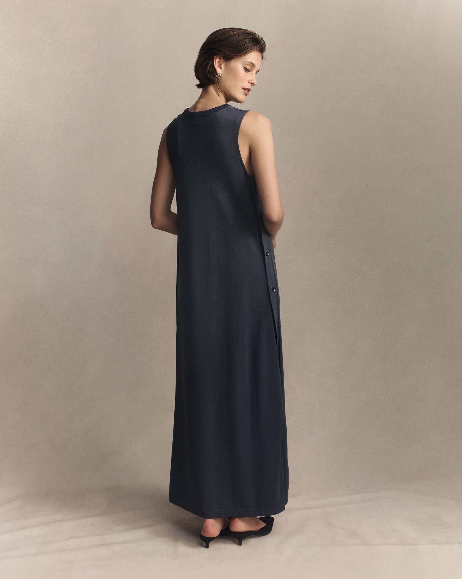 Crepe Knit Button Dress - Oily Blue | P Johnson