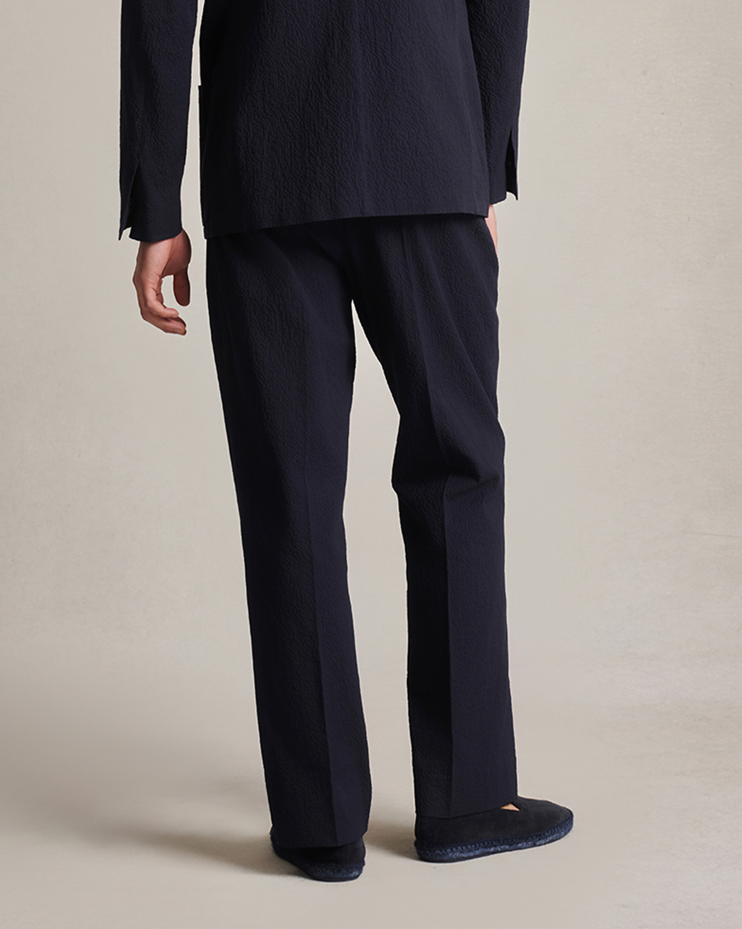Double Pleated Trousers - Navy Seersucker
