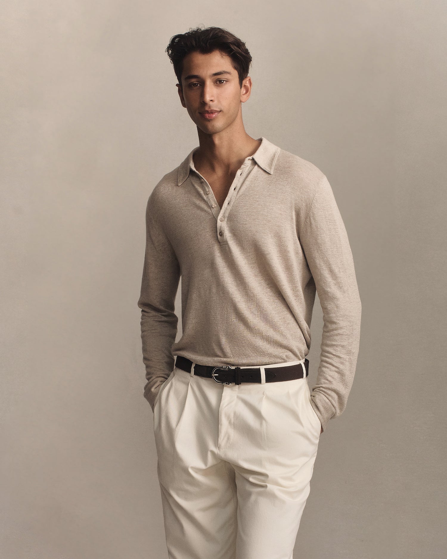 Linen Polo - Taupe