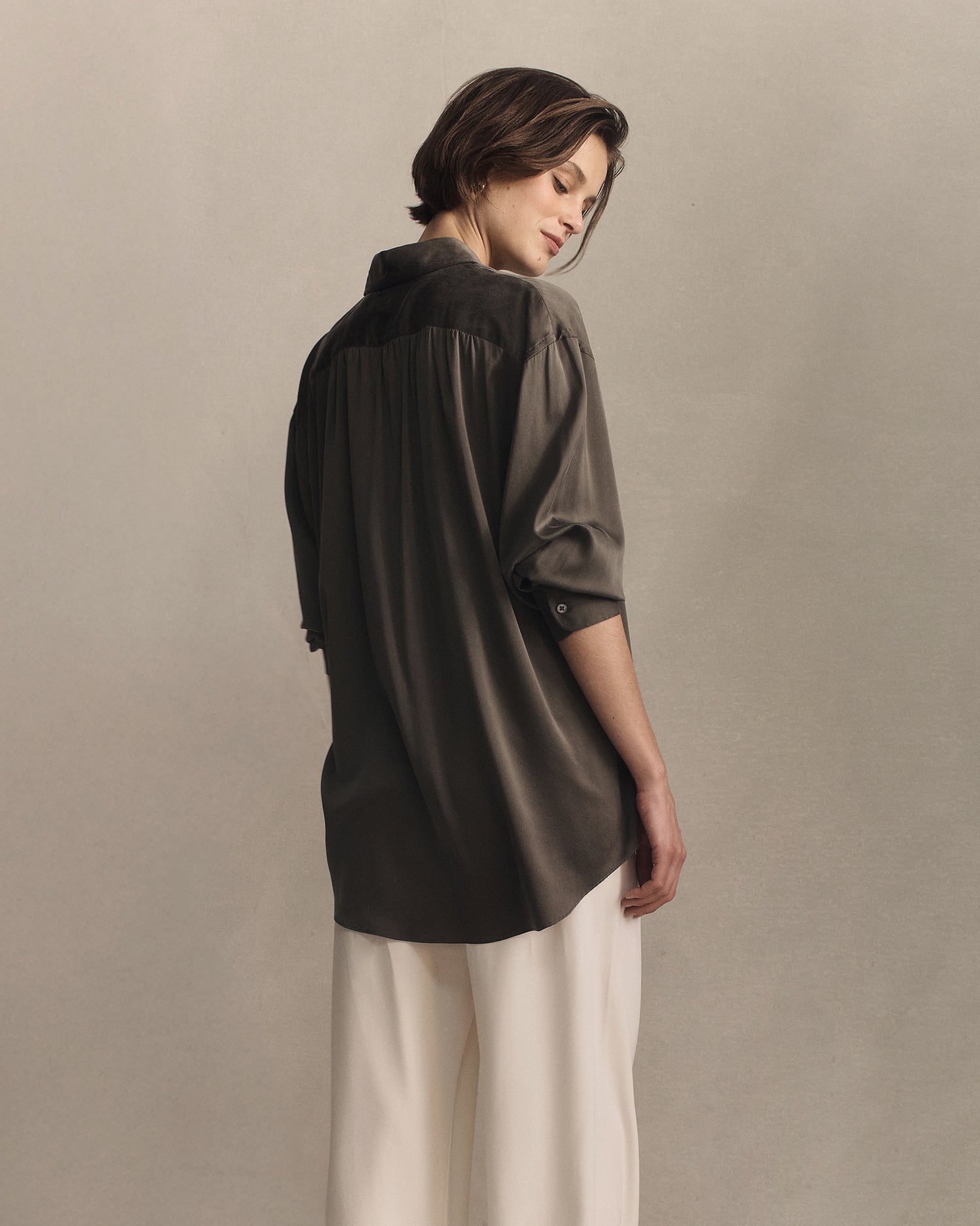 Camilla Shirt - Olive Silk | P Johnson