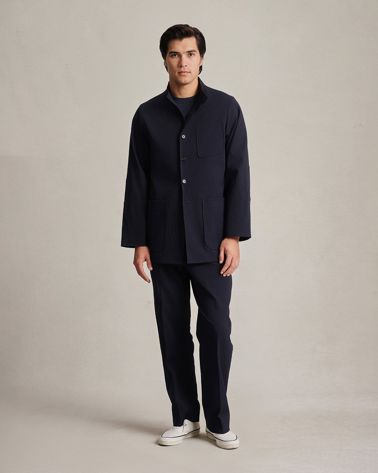 Corbu Jacket - Navy Seersucker
