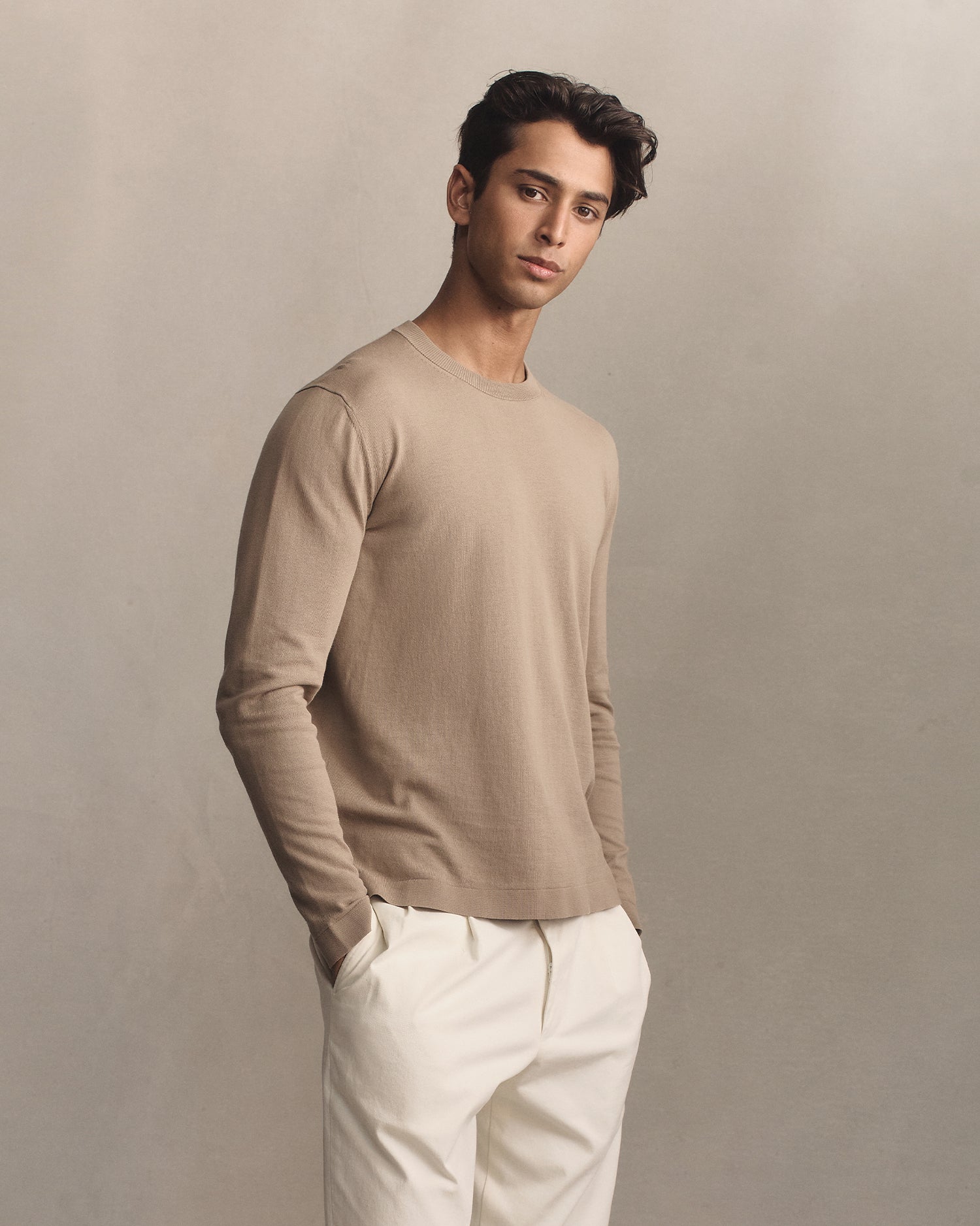 Ice Cotton Long Sleeve Top - Taupe