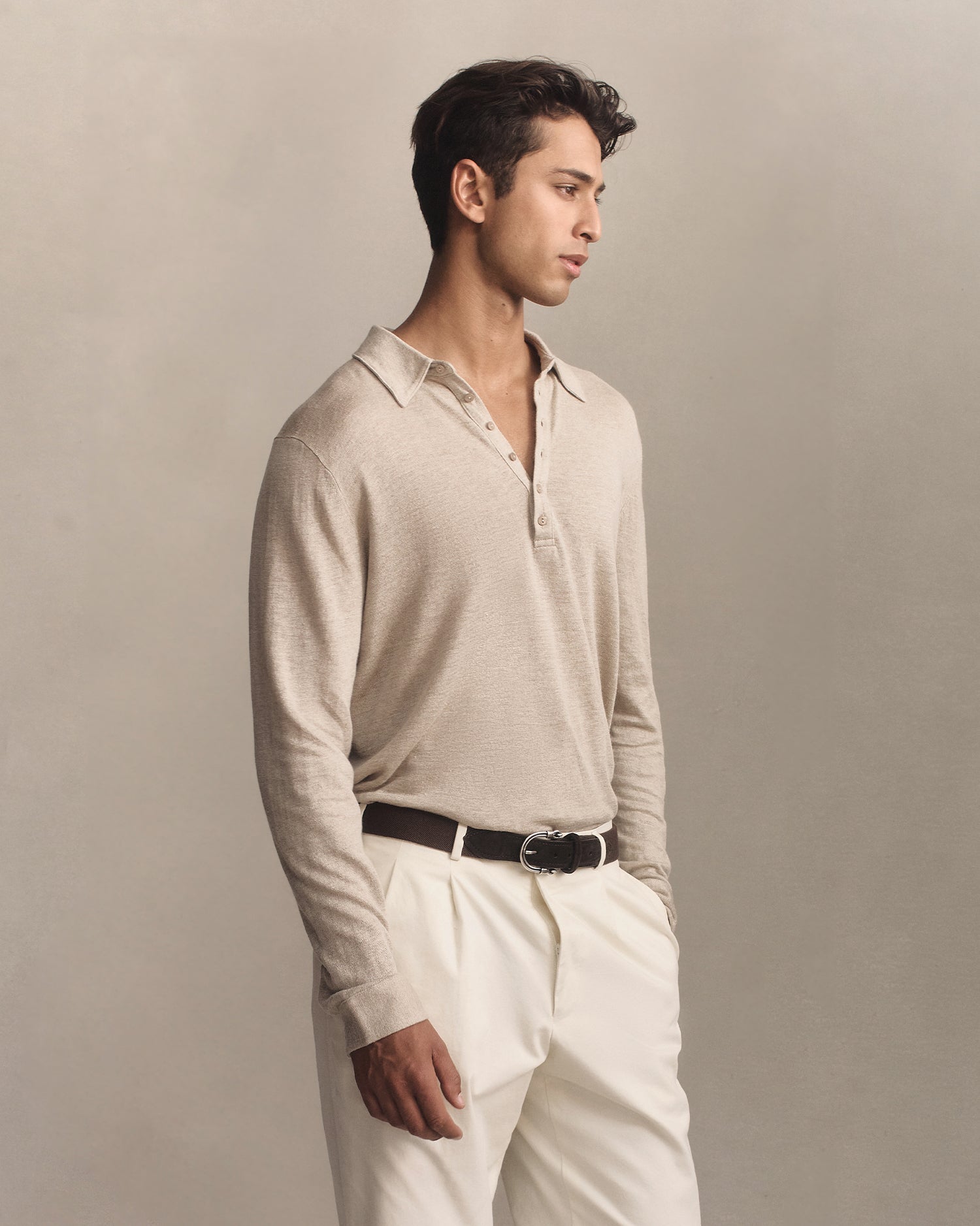 Linen Polo - Taupe