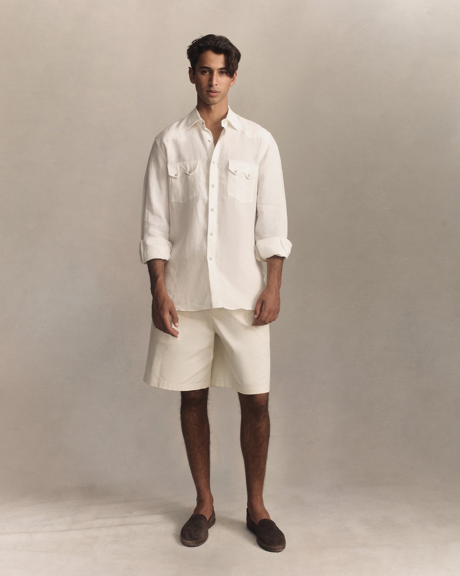 Western Shirt - White Linen Canvas