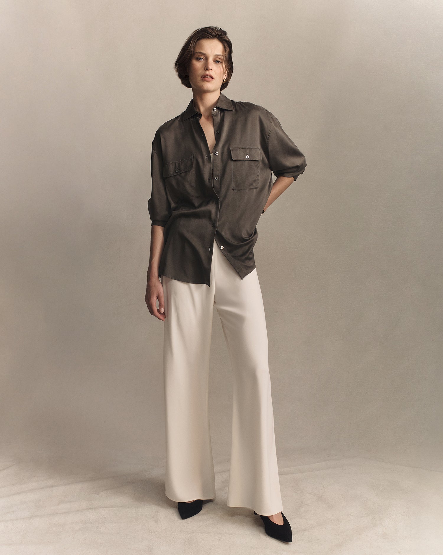 Camilla Shirt - Olive Silk | P Johnson
