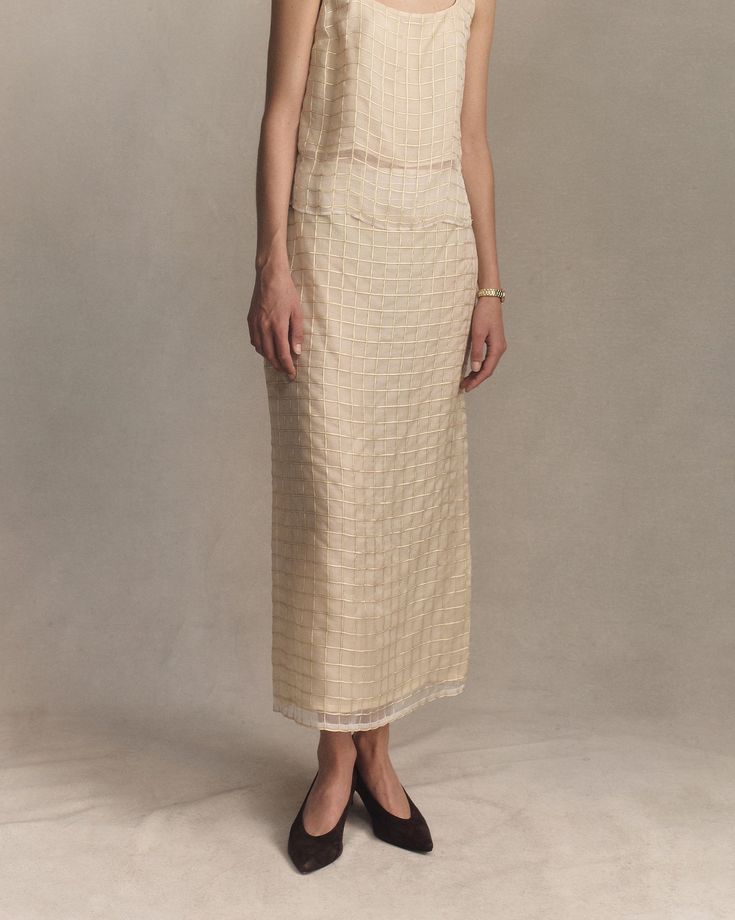 Tia Skirt - Gold Check | P Johnson