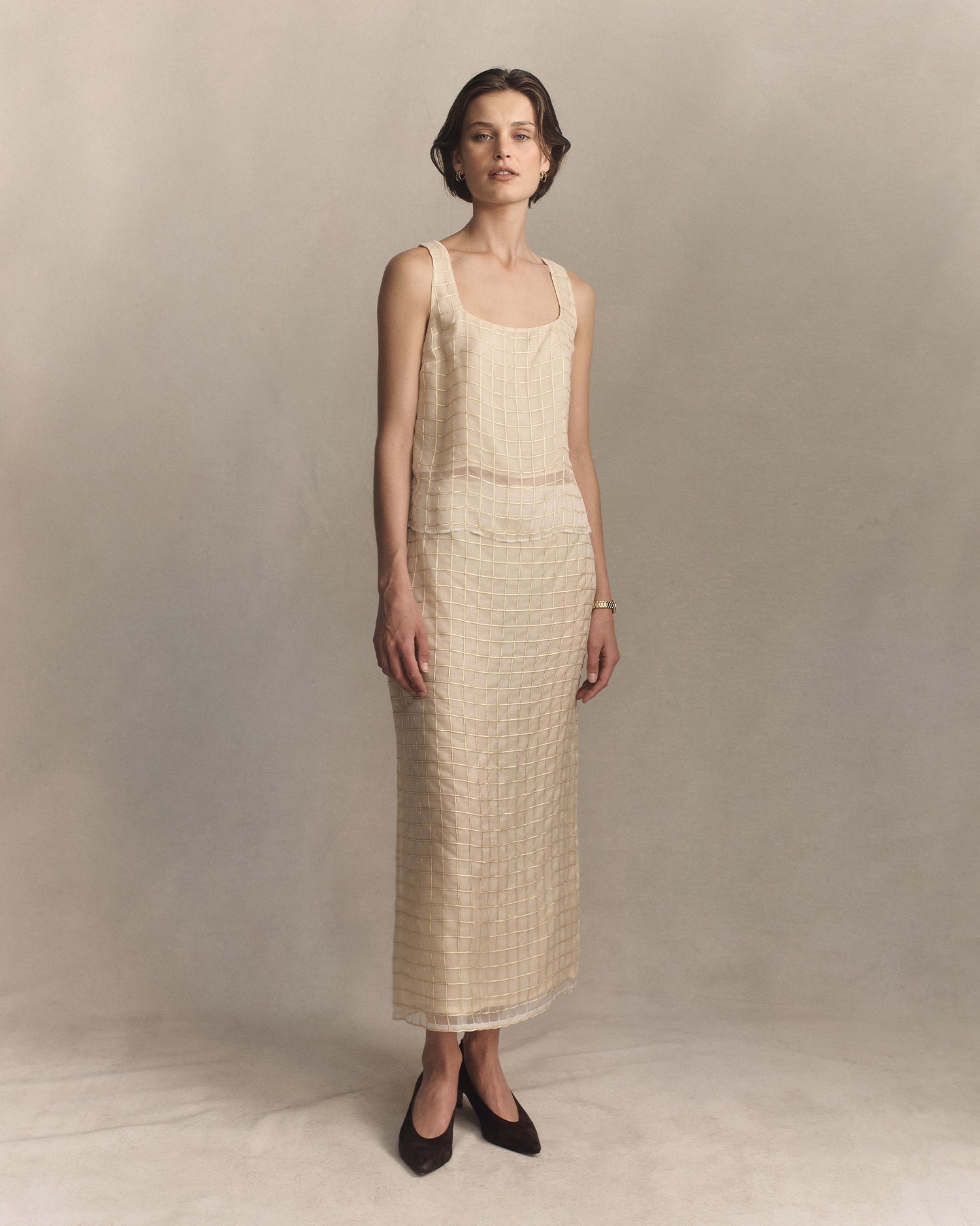 Tia Skirt - Gold Check