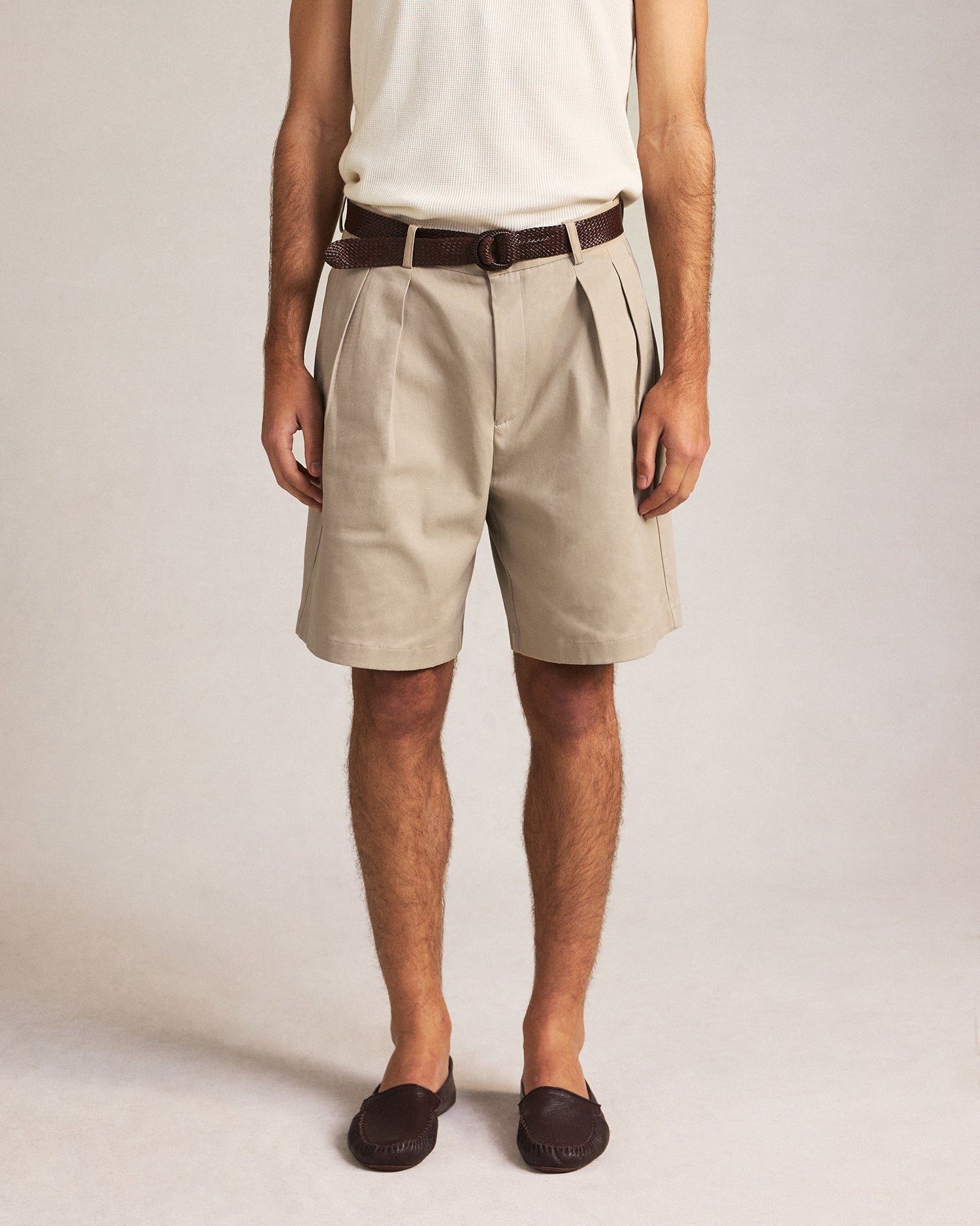 Double Pleated Chino Shorts - Oatmeal