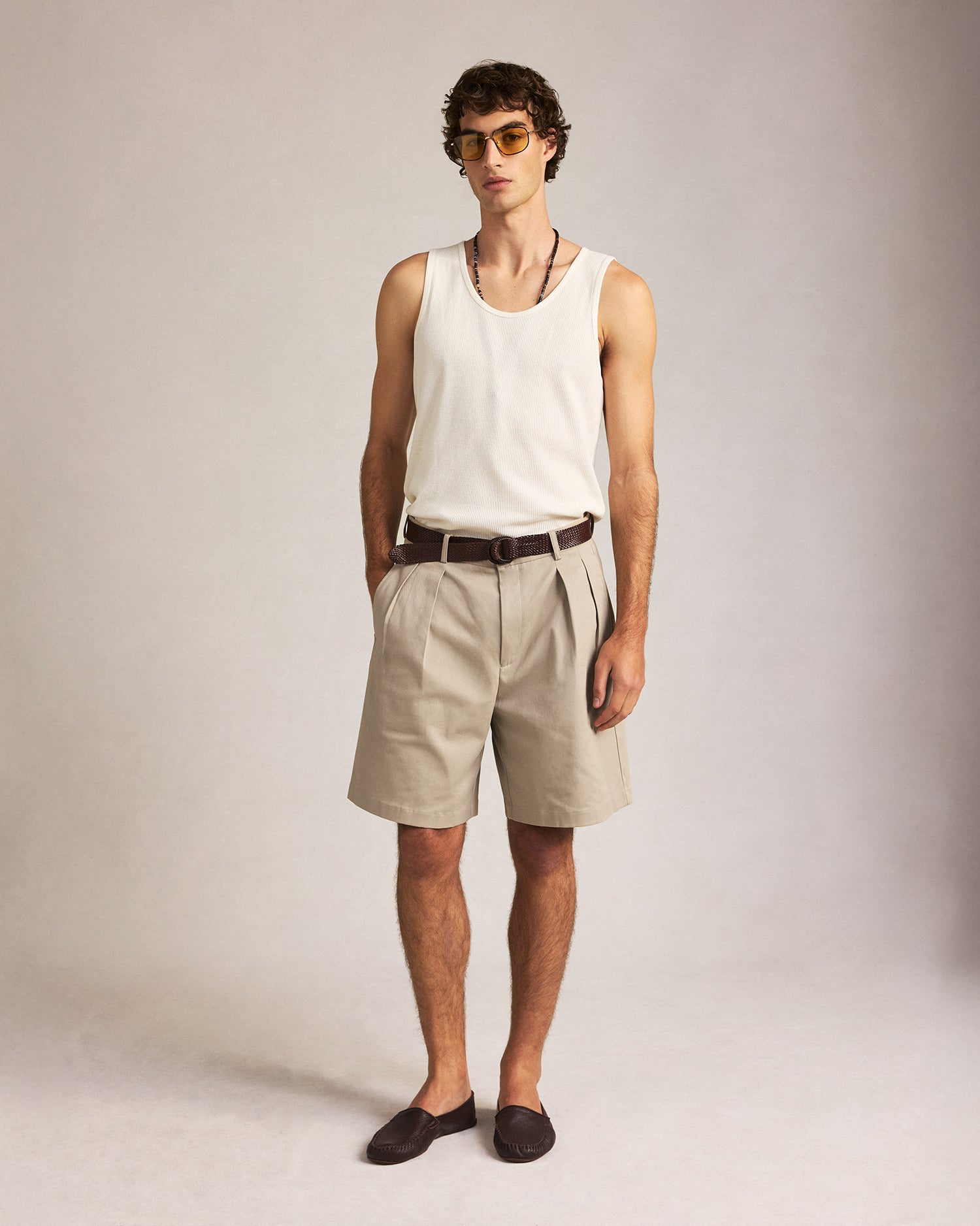 Double Pleated Chino Shorts - Oatmeal