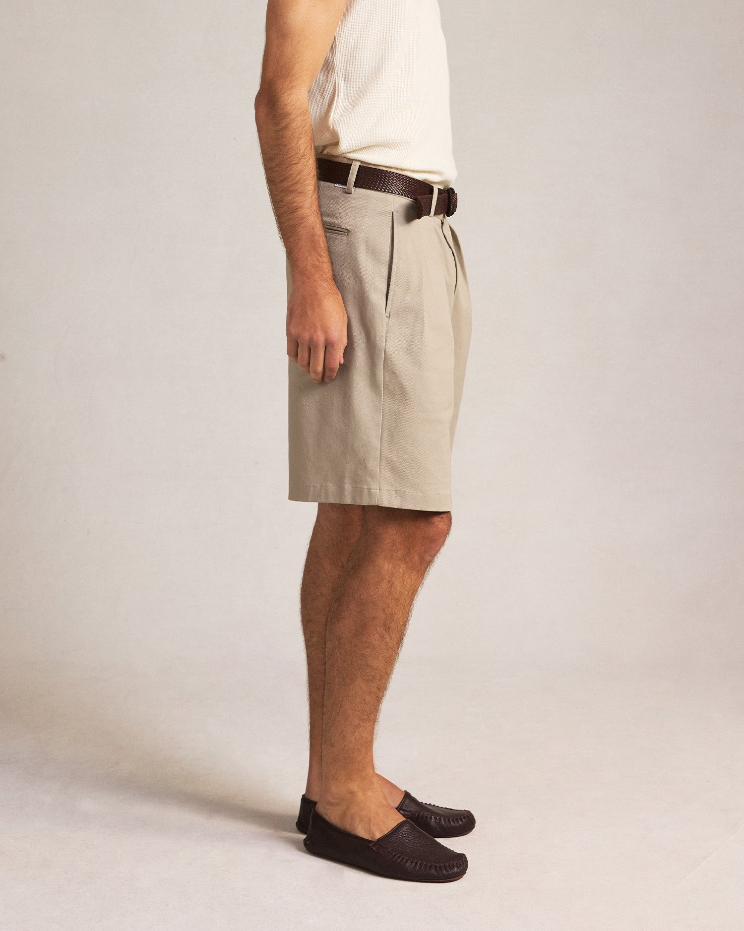 Double Pleated Chino Shorts - Oatmeal