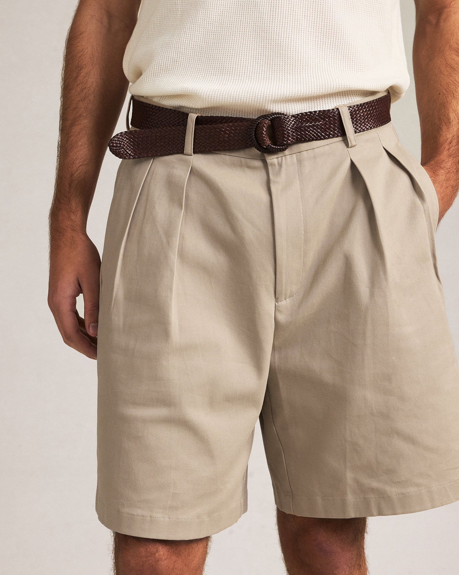 Double Pleated Chino Shorts - Oatmeal