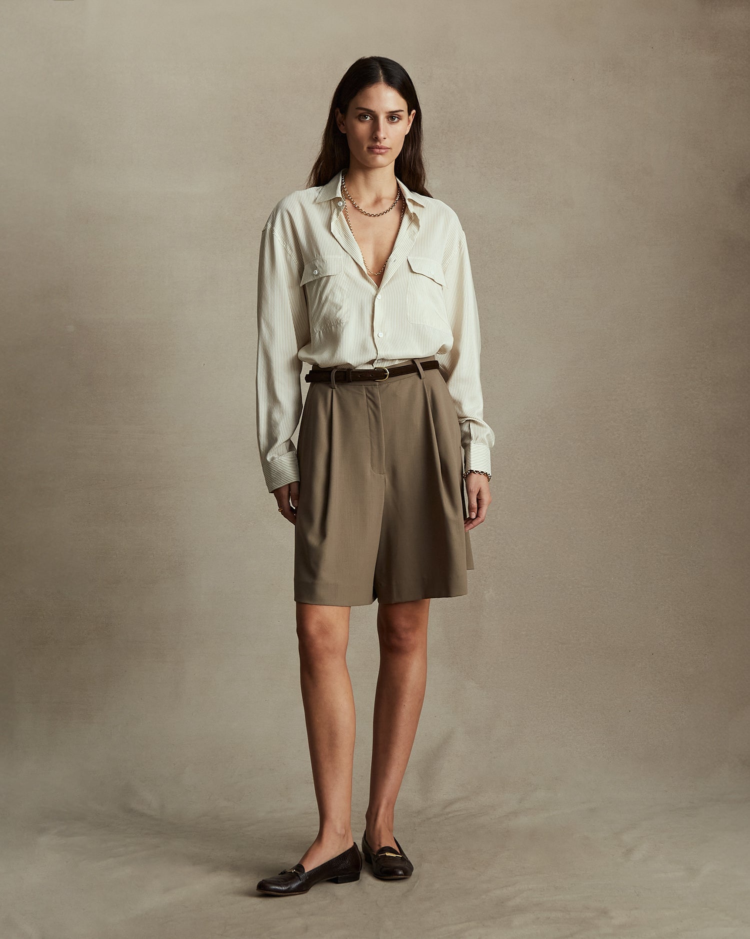 Camilla Shirt - Beige Stripe Silk