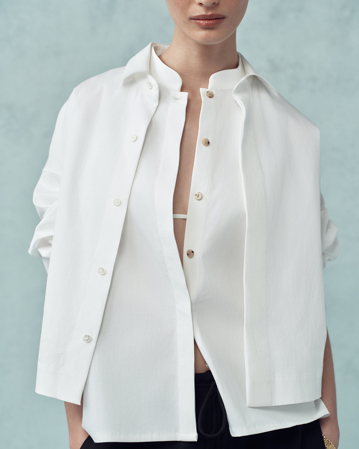 Christy Cropped Shirt - White Rib