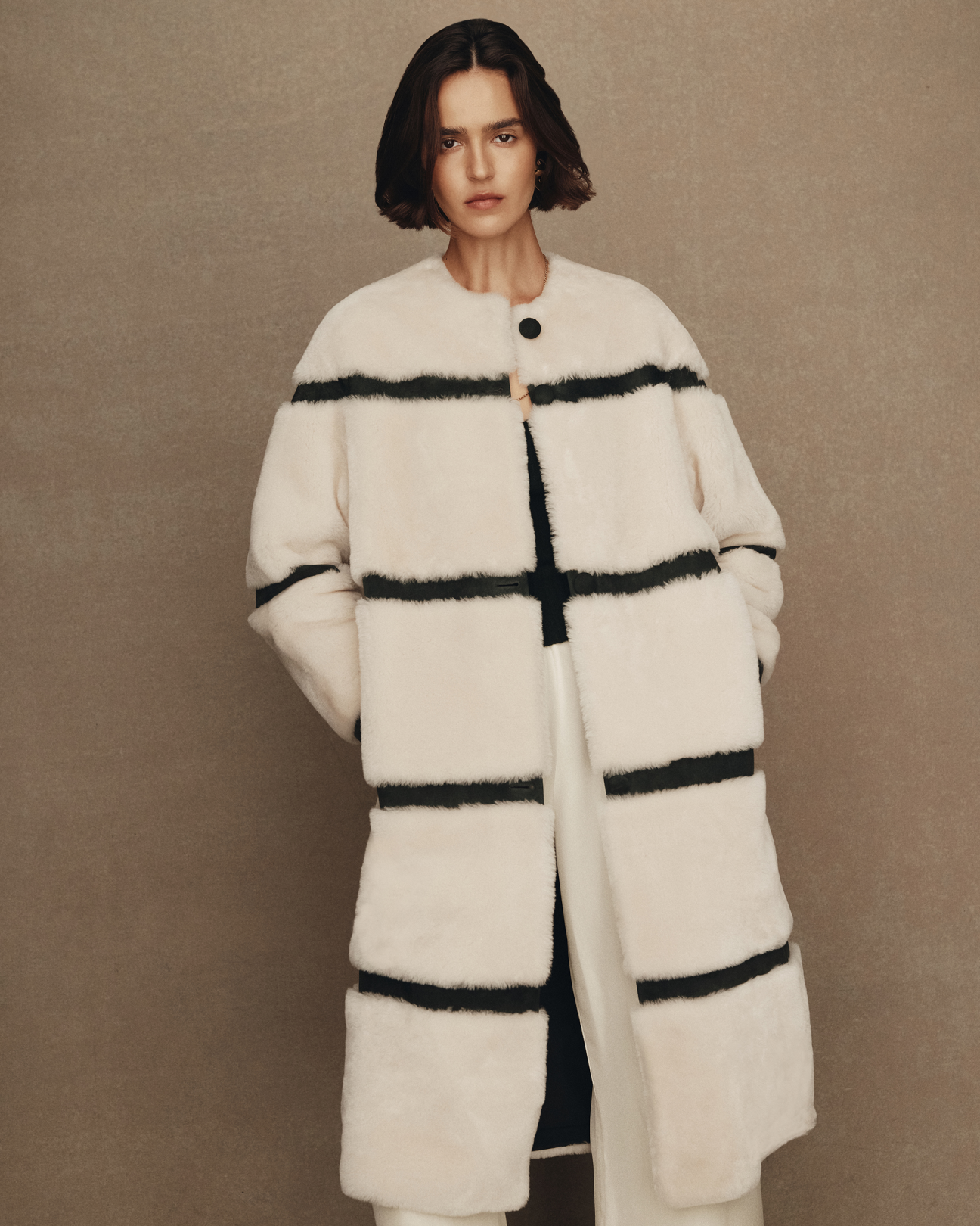 Alexandra Coat - Beige & Forest
