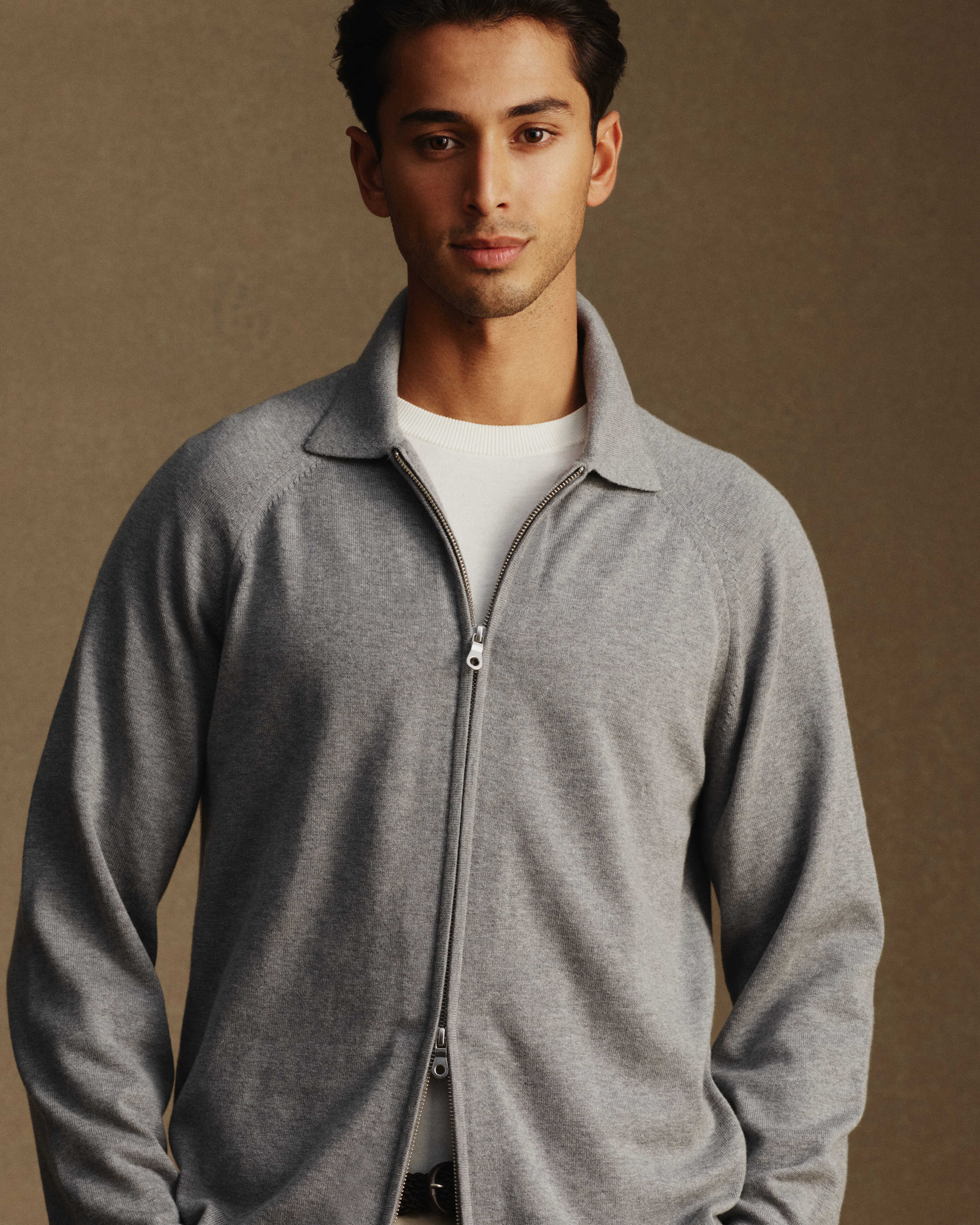 Andretti Zip Up Cardigan - Grey Marle