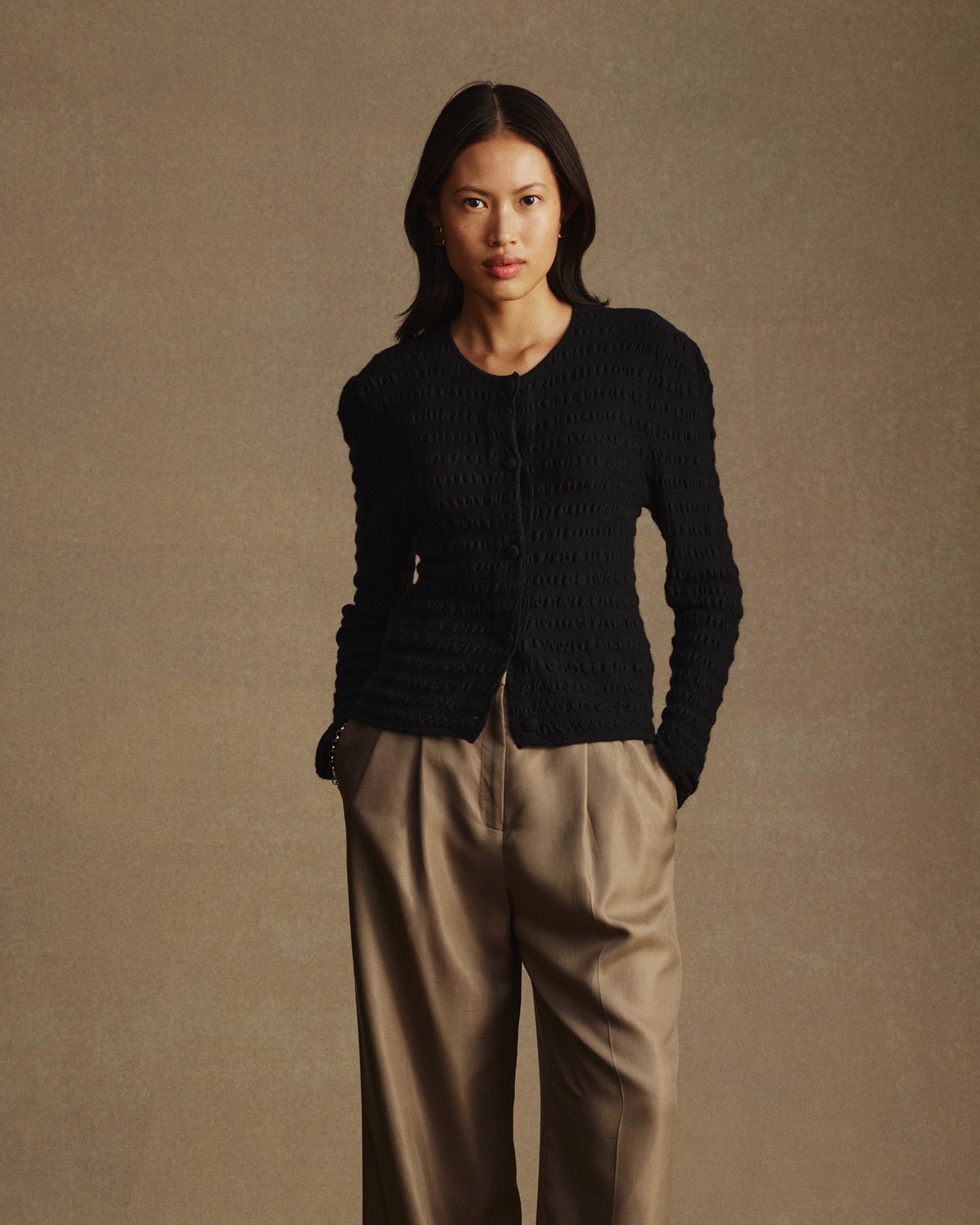 Annie Seersucker Cardigan - Black