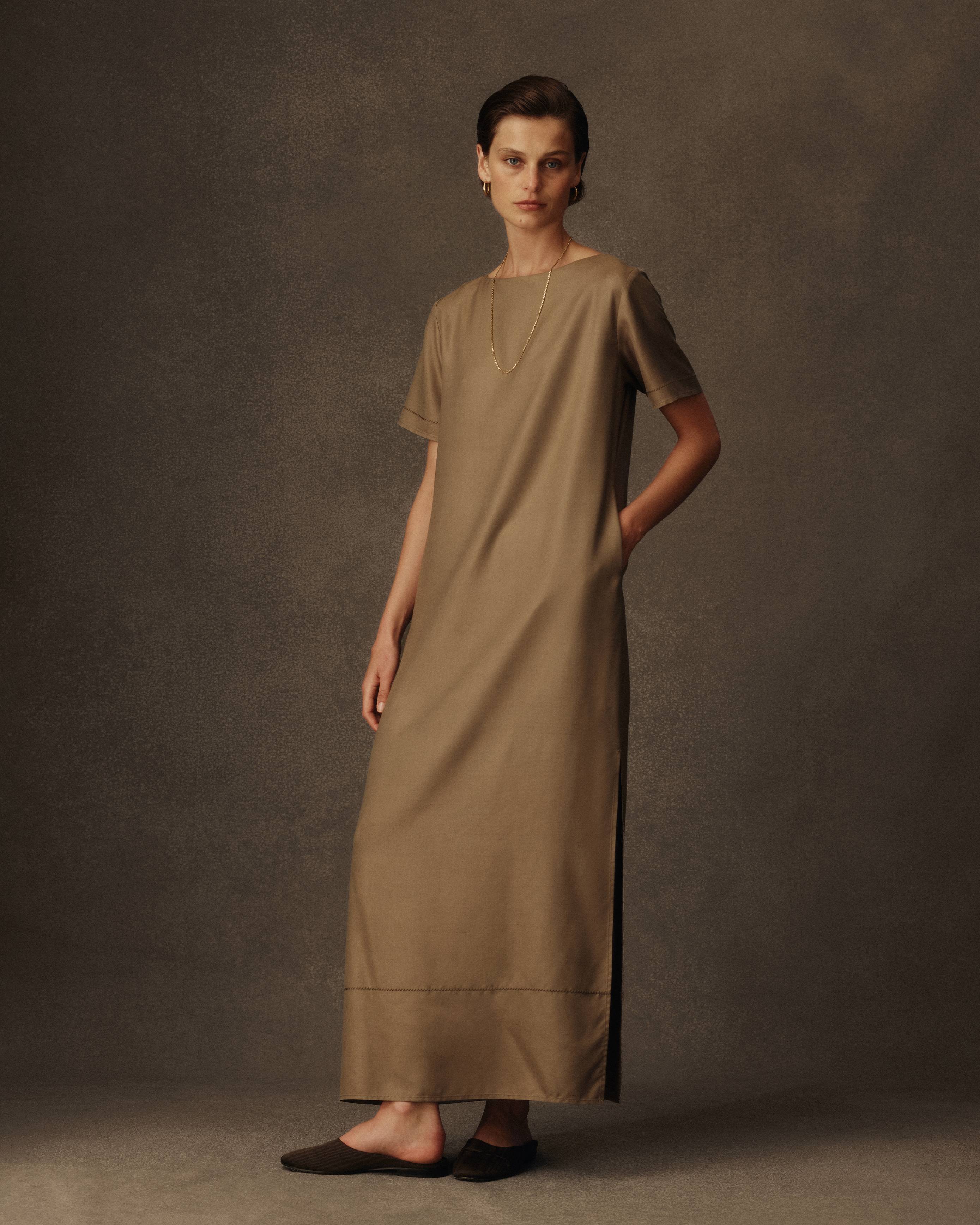 Audrey Dress - Taupe Dupioni