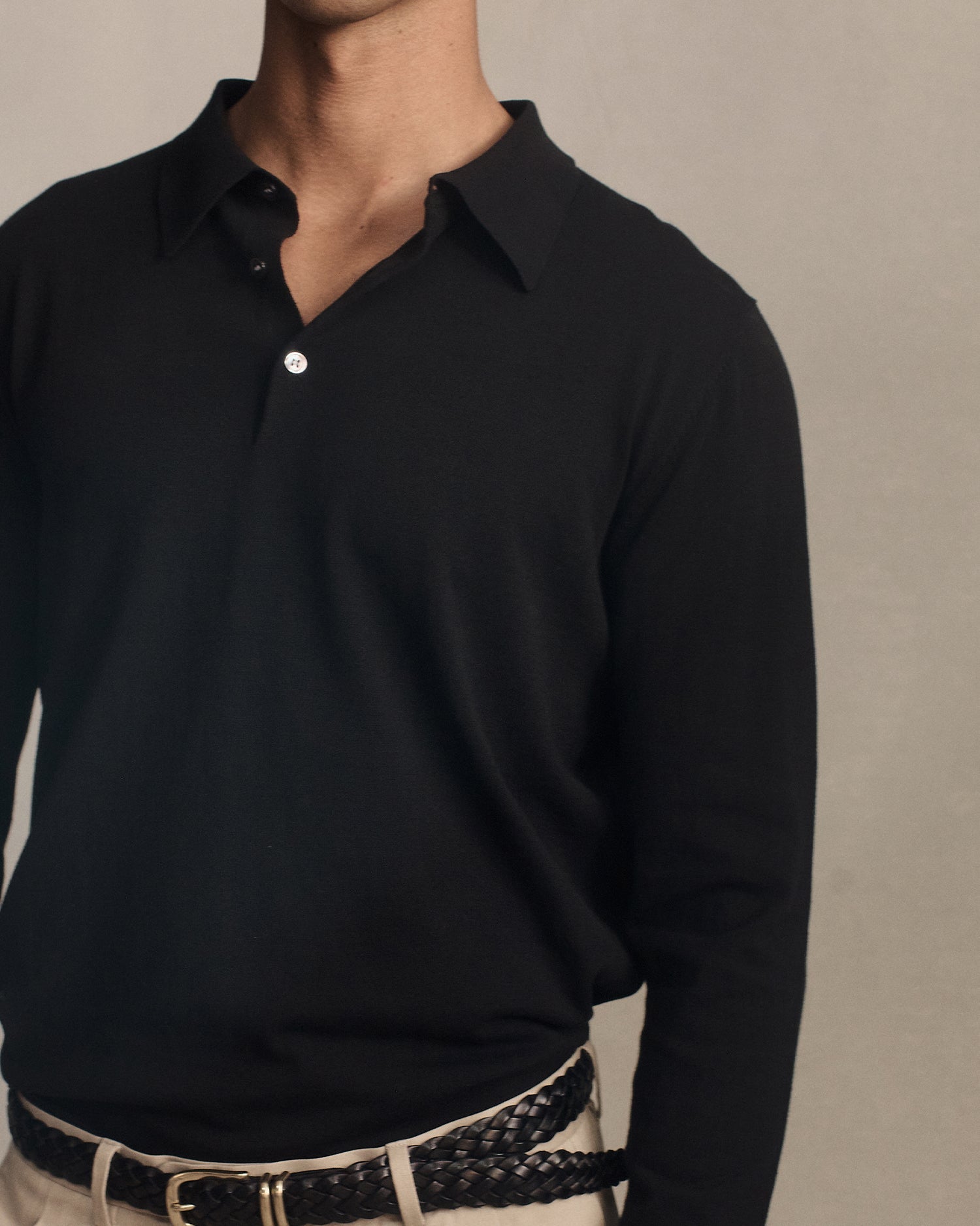 Ice Cotton Long Sleeve Polo - Black