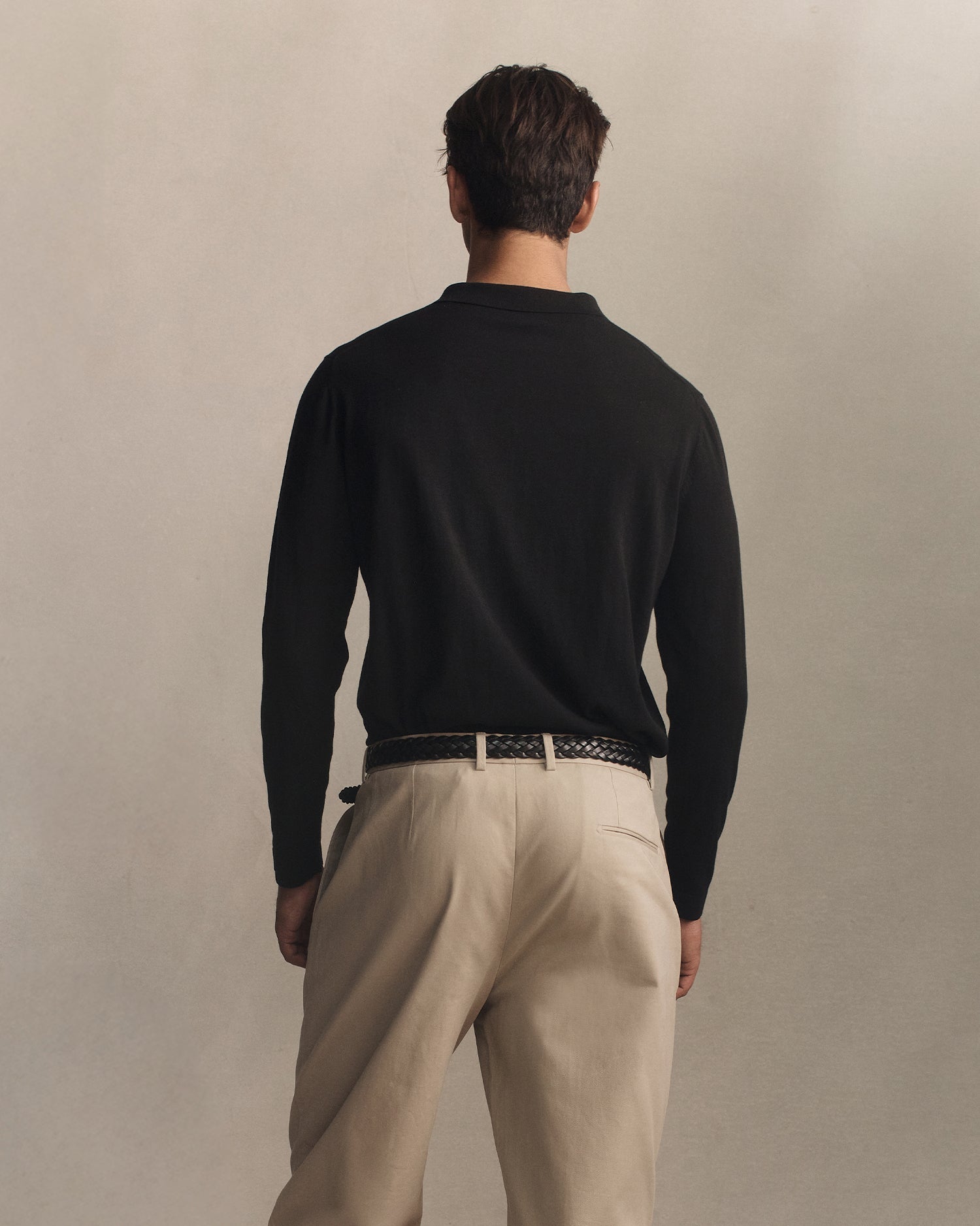 Ice Cotton Long Sleeve Polo - Black