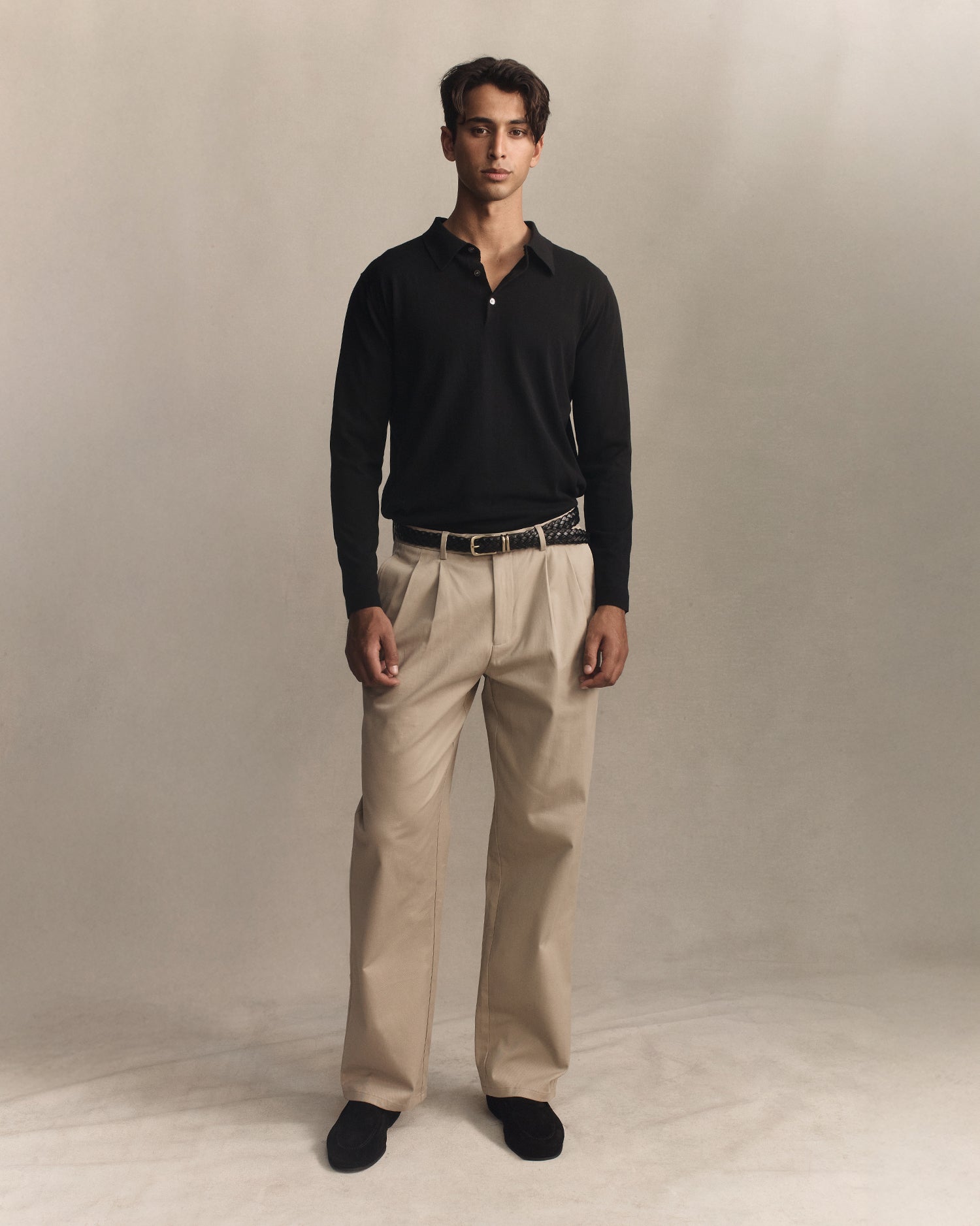 Ice Cotton Long Sleeve Polo - Black