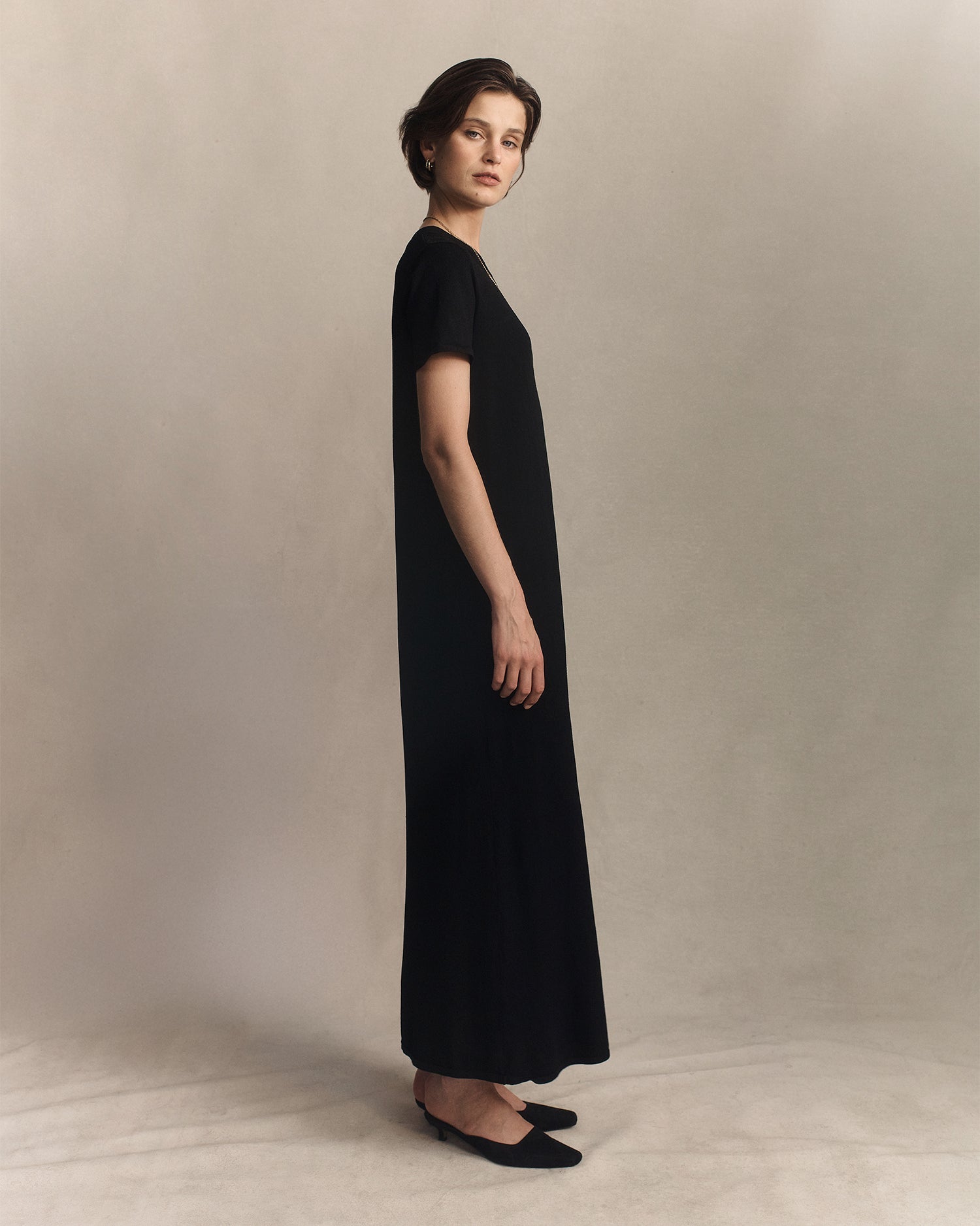 Crepe Knit Tee Dress - Black