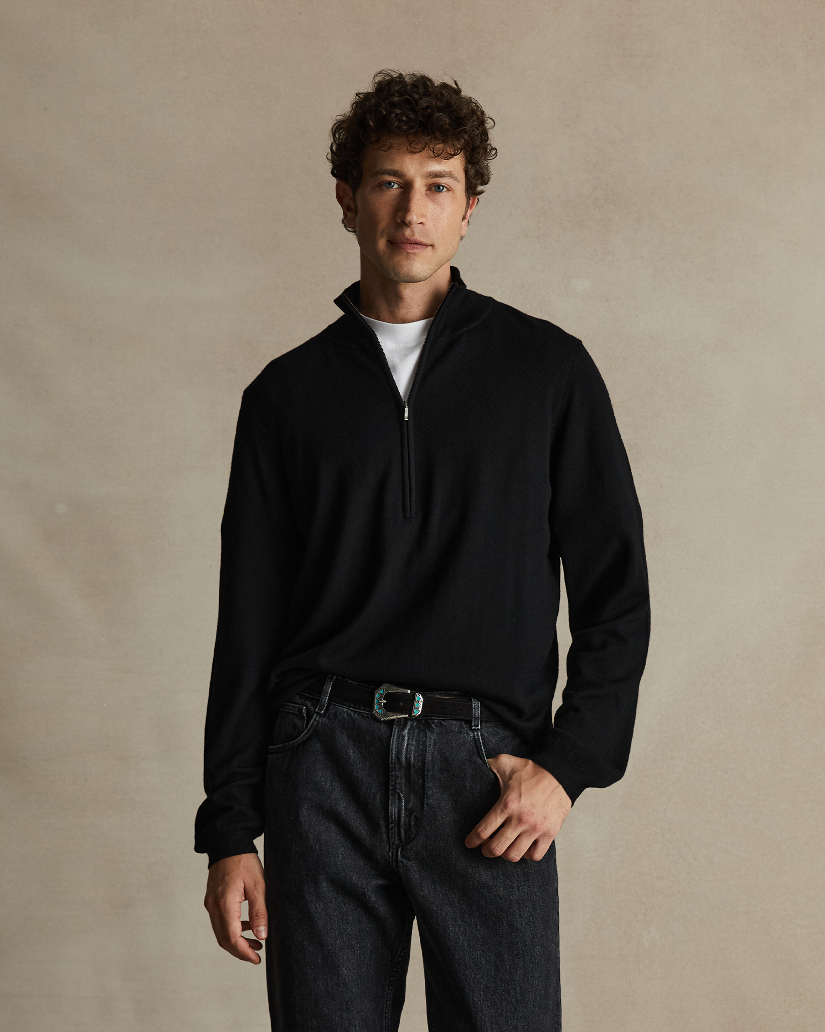 Merino Quarter Zip - Black | P Johnson