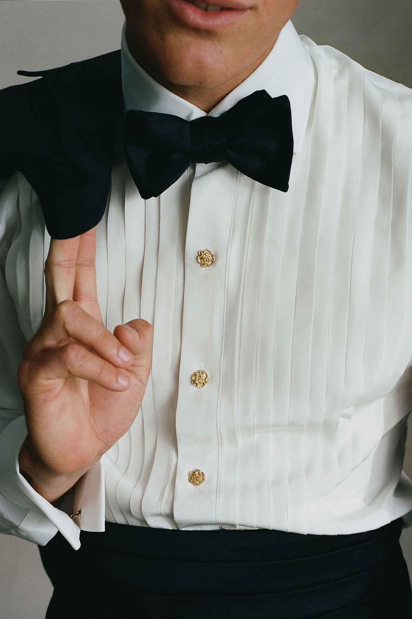 P Johnson Black Satin Bow Tie