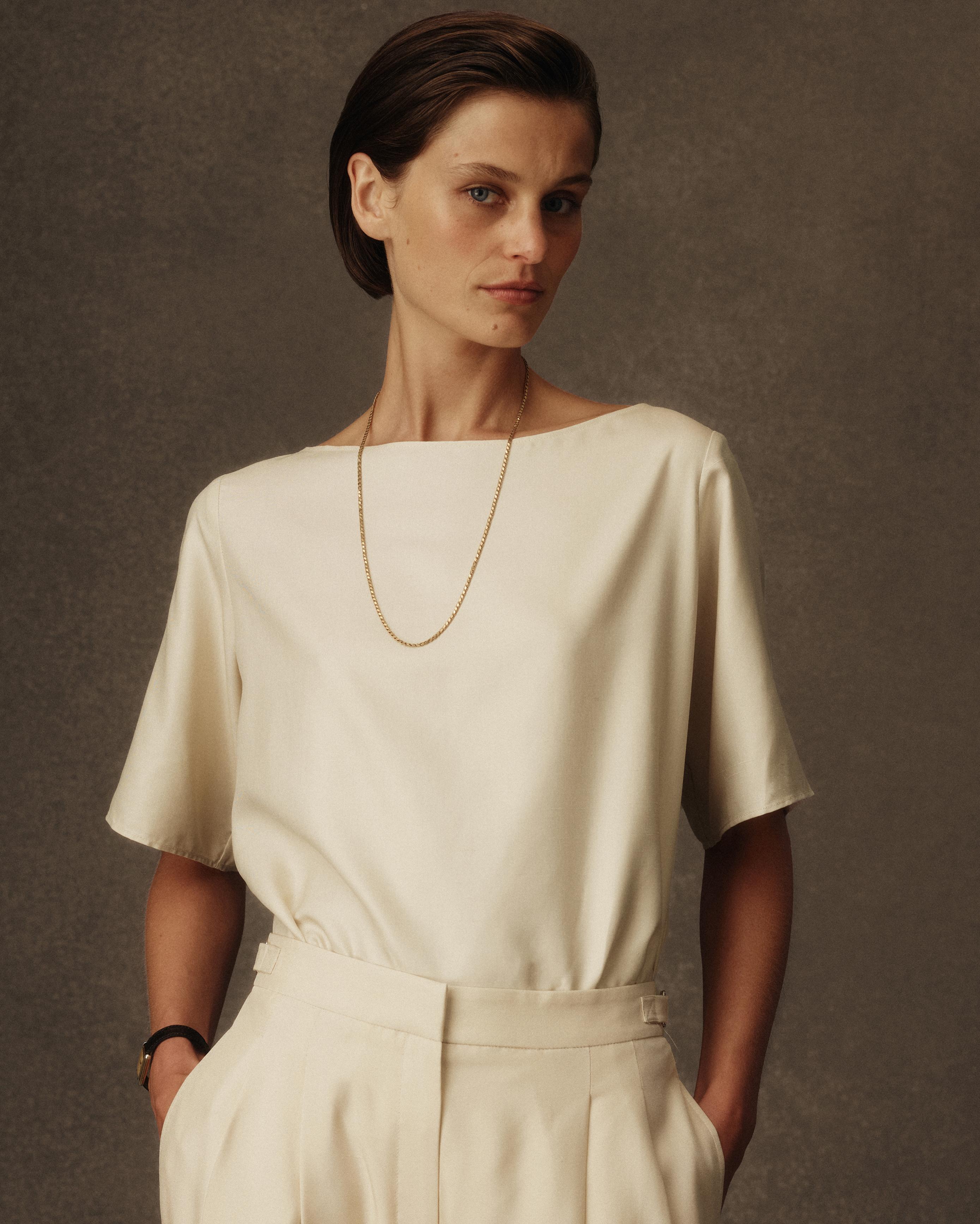 Boat Neck Top - Beige Dupioni