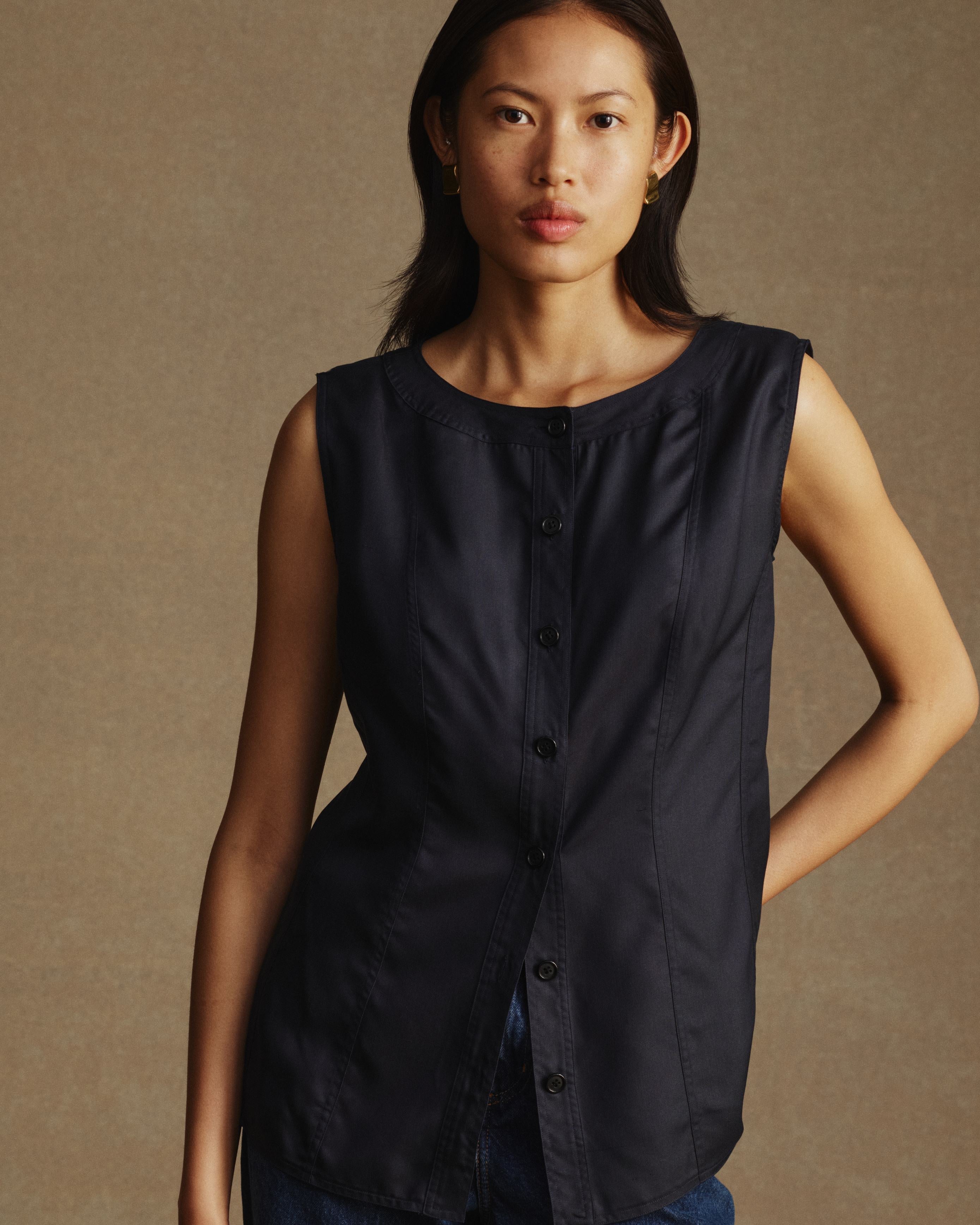 Bodice Top - Navy Dupioni