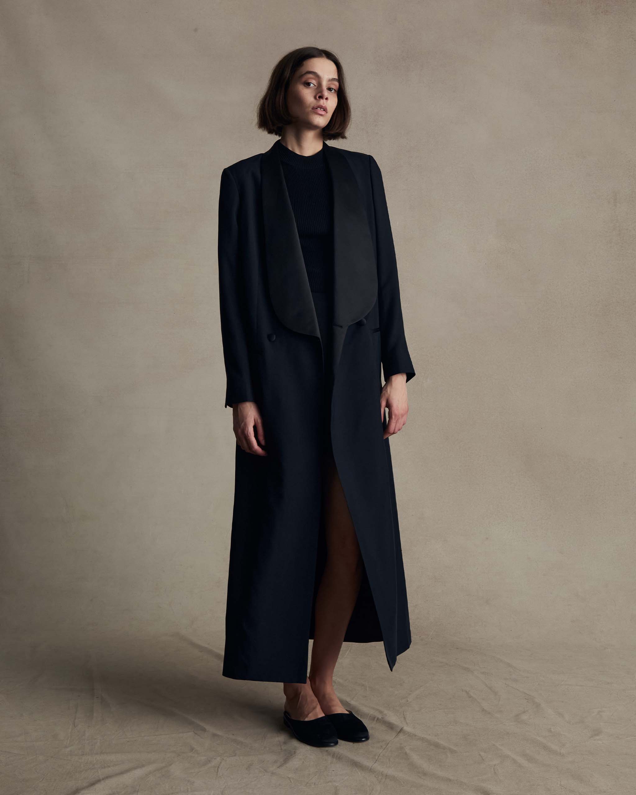Black Silk Tuxedo Coat Dress | P Johnson