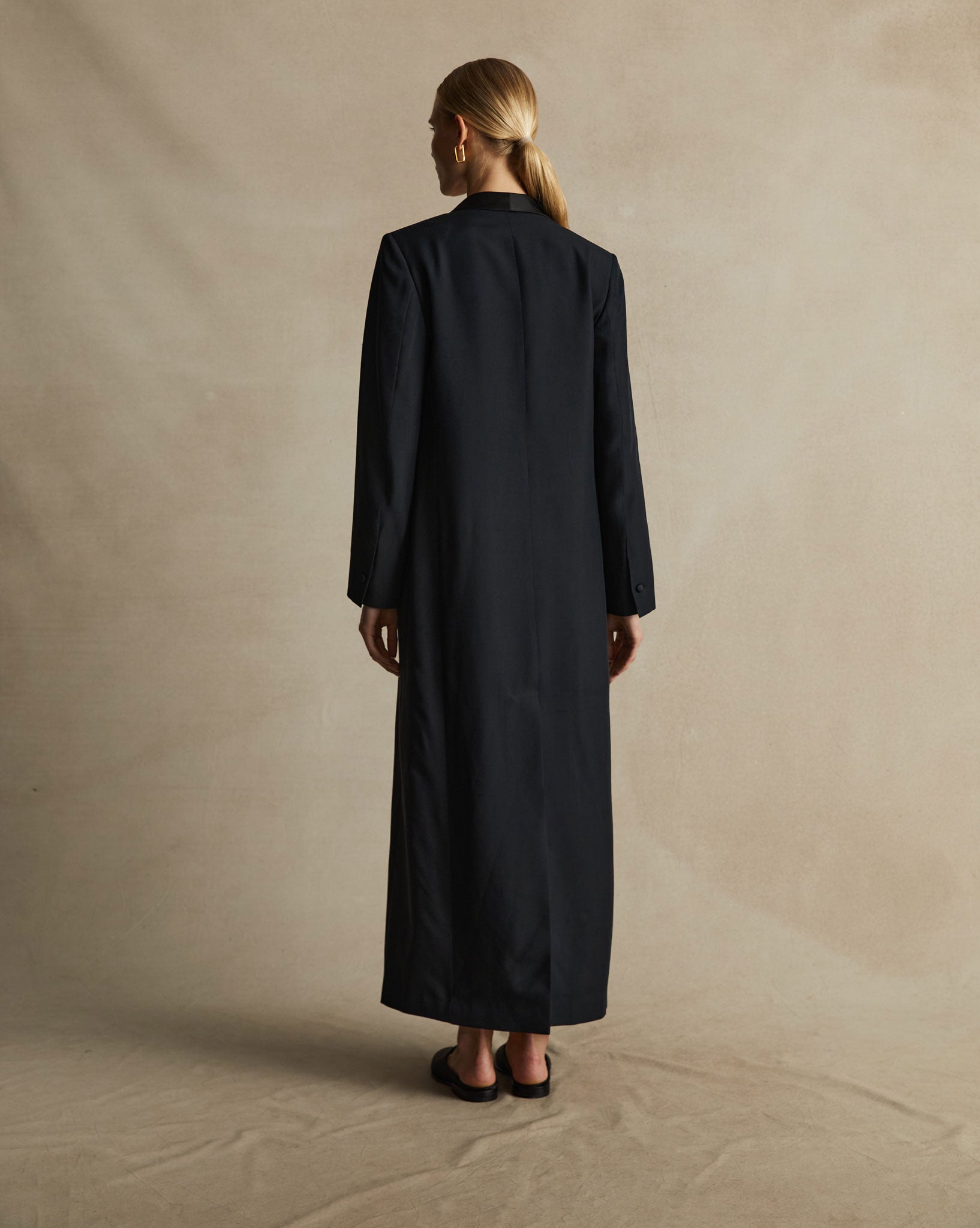 Black Silk Tuxedo Coat Dress | P Johnson