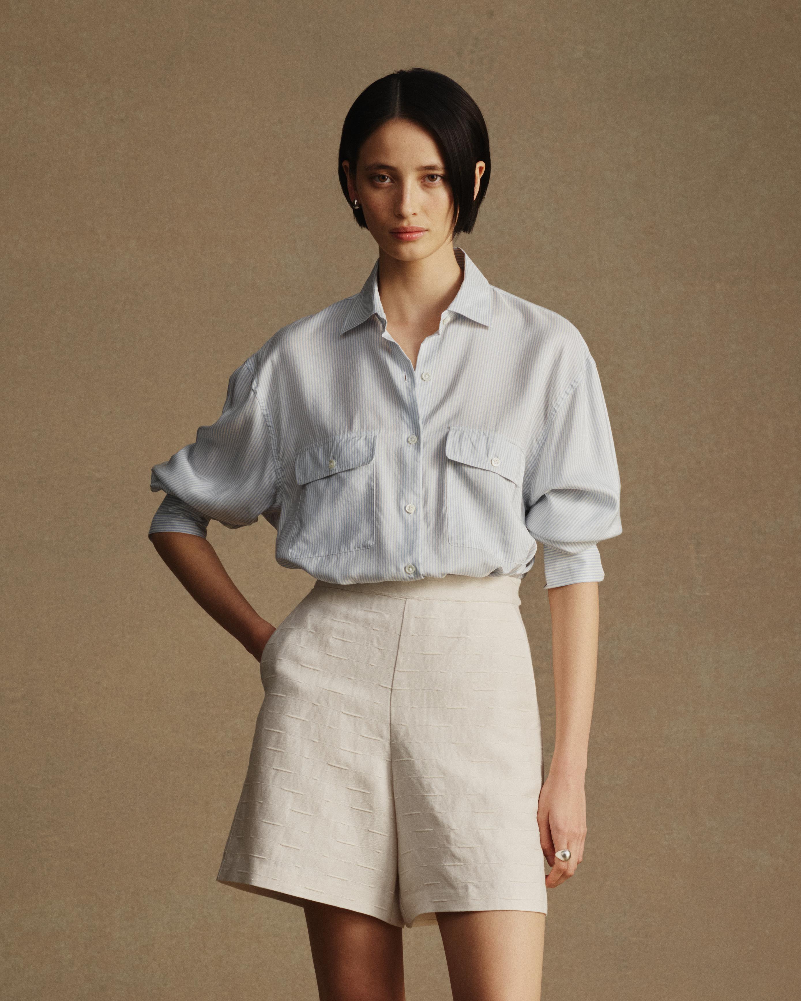 Camilla Shirt - Blue Stripe Silk