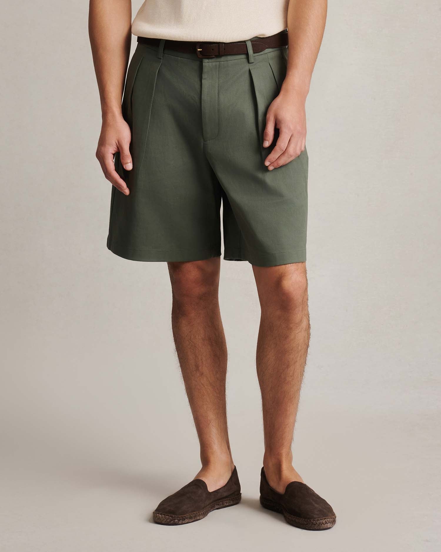 Double Pleated Chino Shorts - Sage Green
