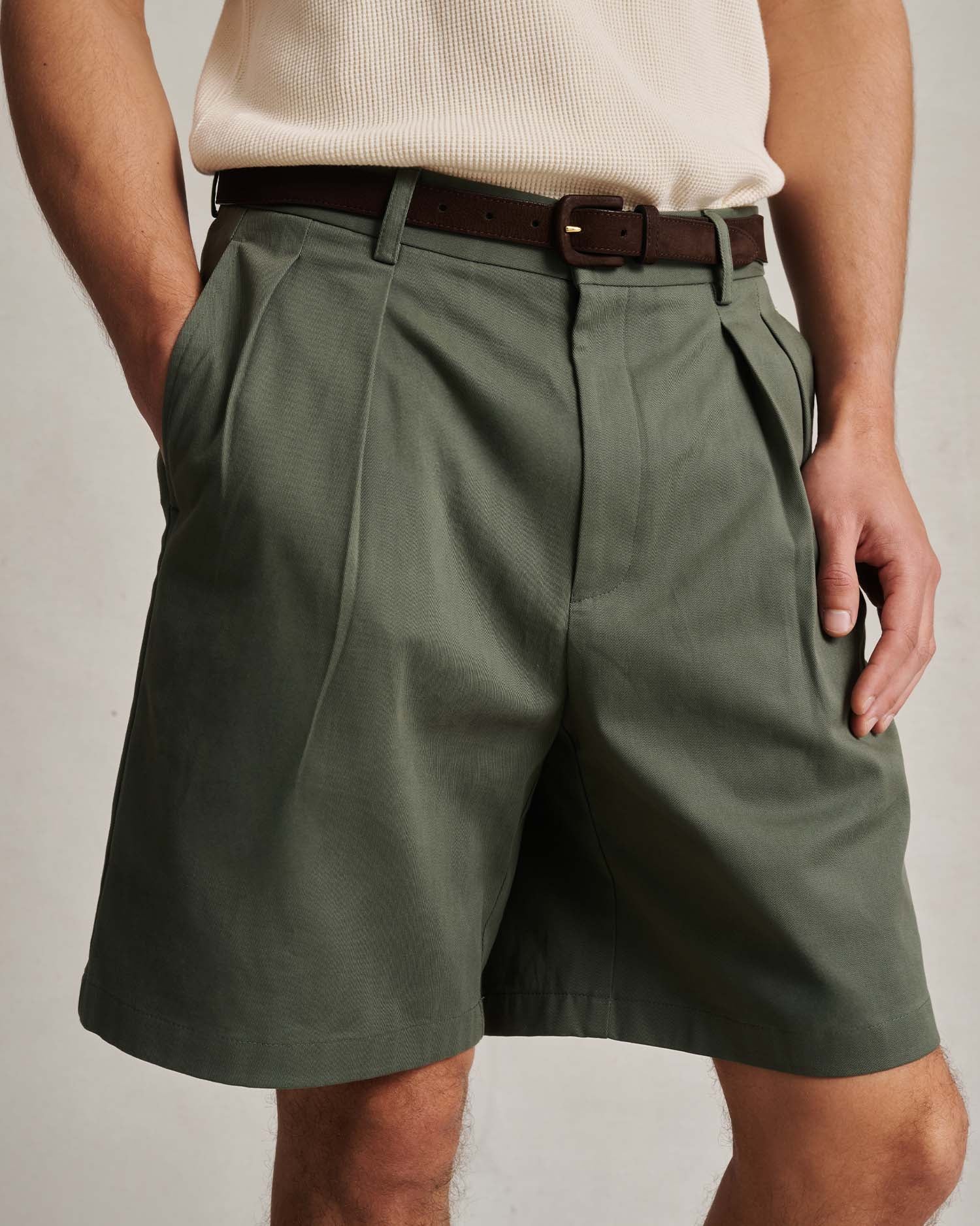 Double Pleated Chino Shorts - Sage Green