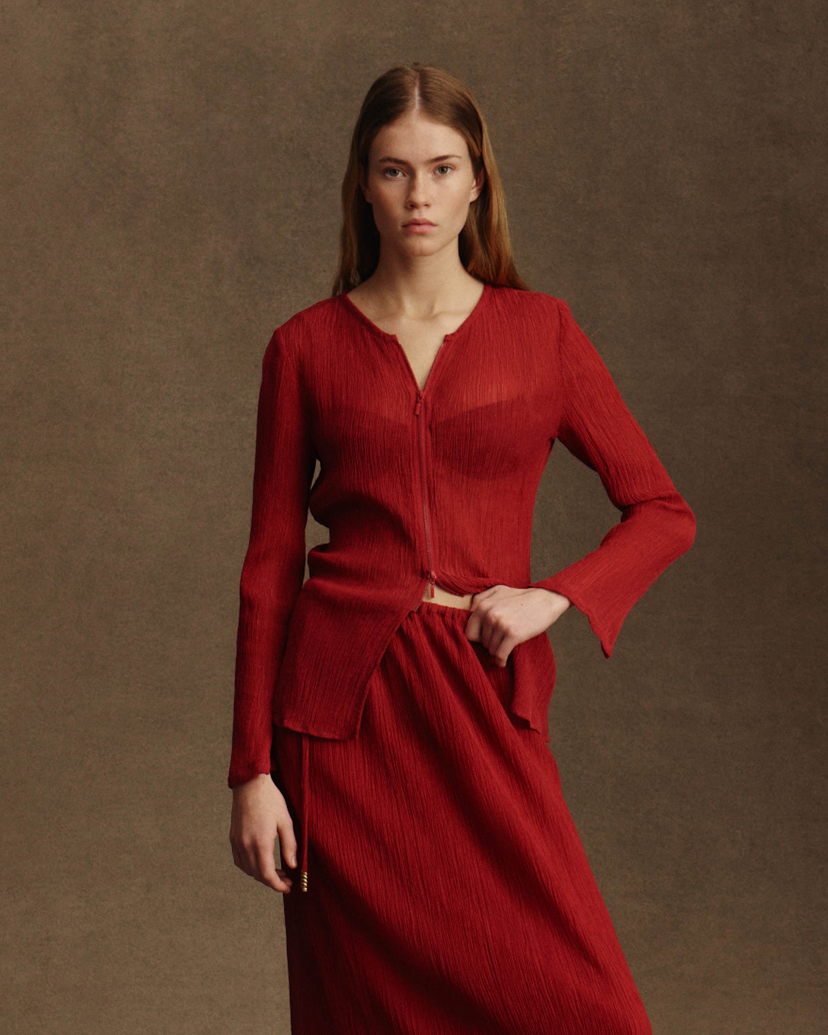 Clara Zip Top - Scarlet