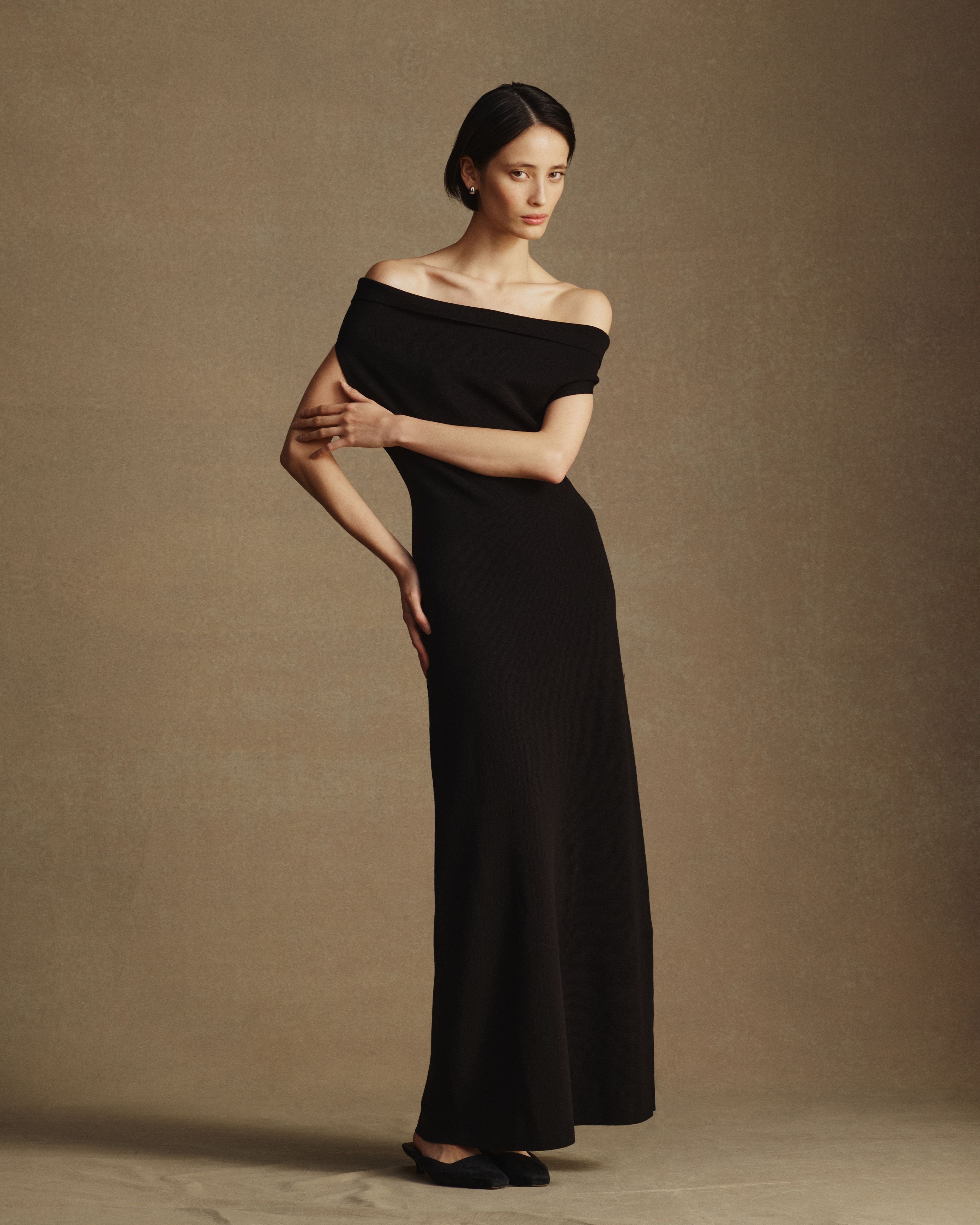 Coralie Off Shoulder Knit Dress - Black