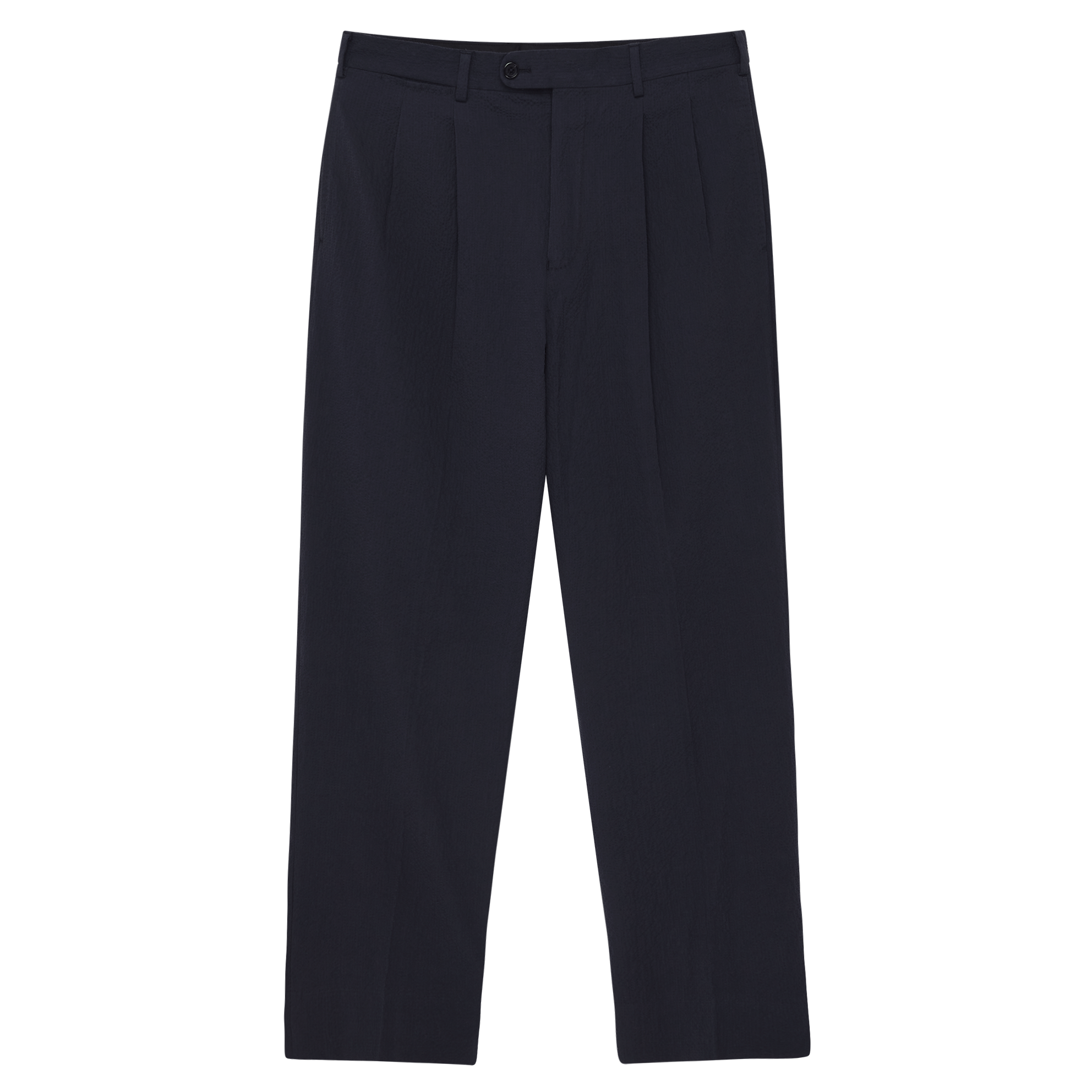 Double Pleated Trousers - Navy Seersucker