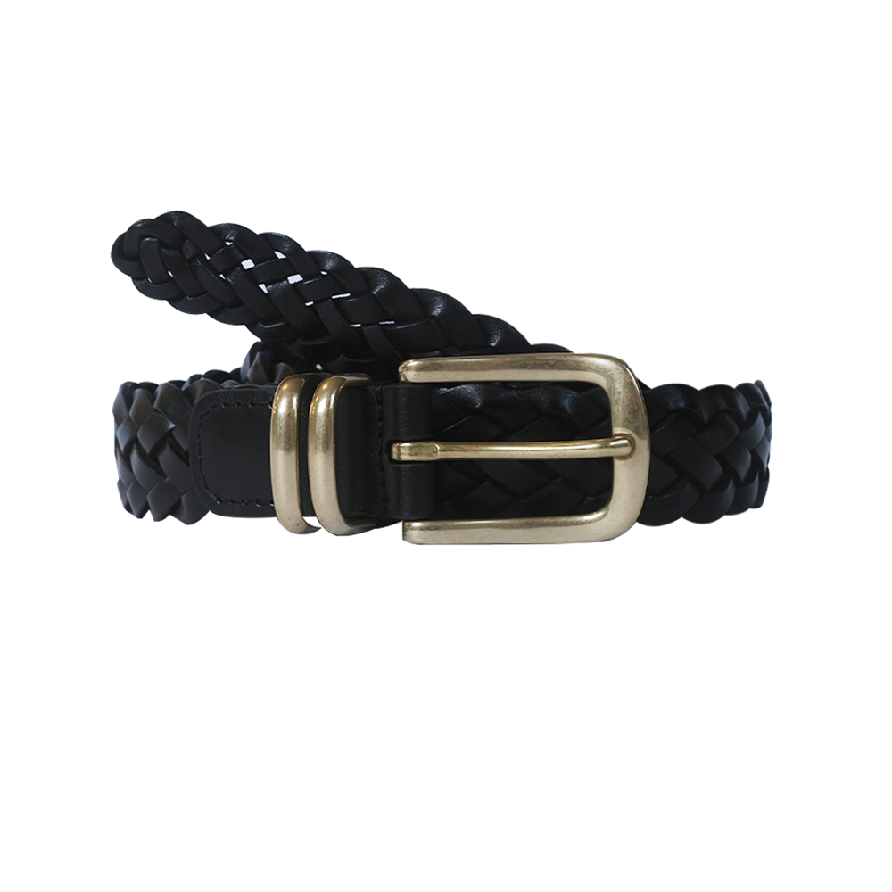 Woven Leather Belt - Black