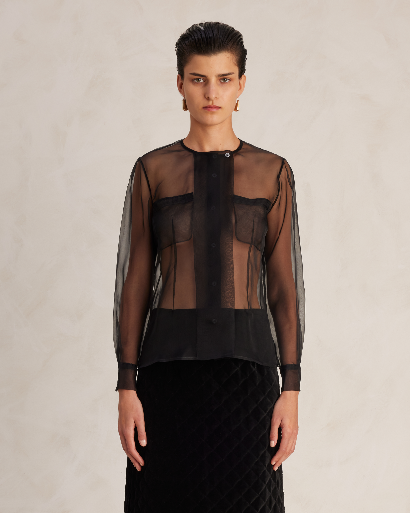 Black Silk Organza Inès Shirt | P Johnson
