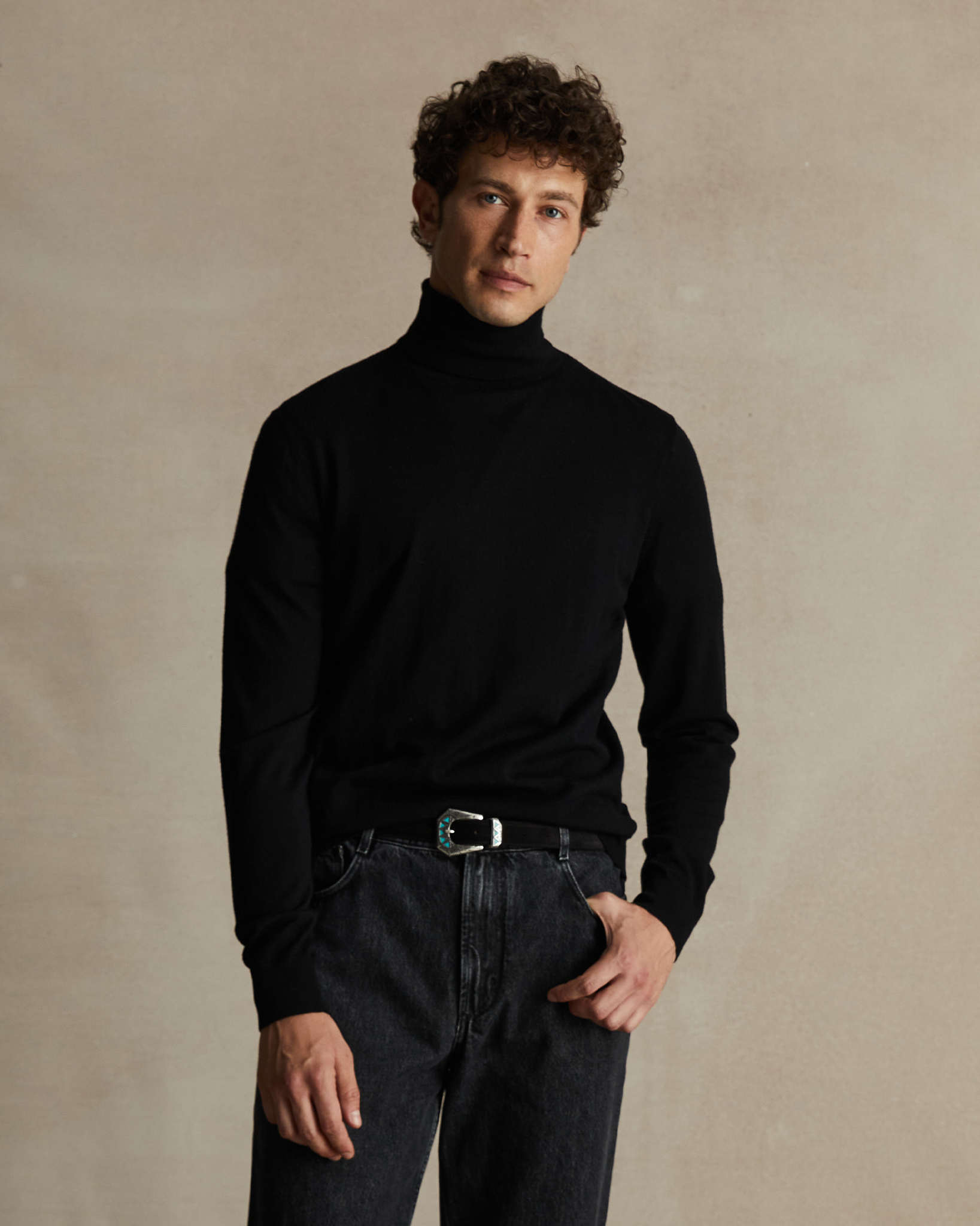 Black Merino Roll Neck