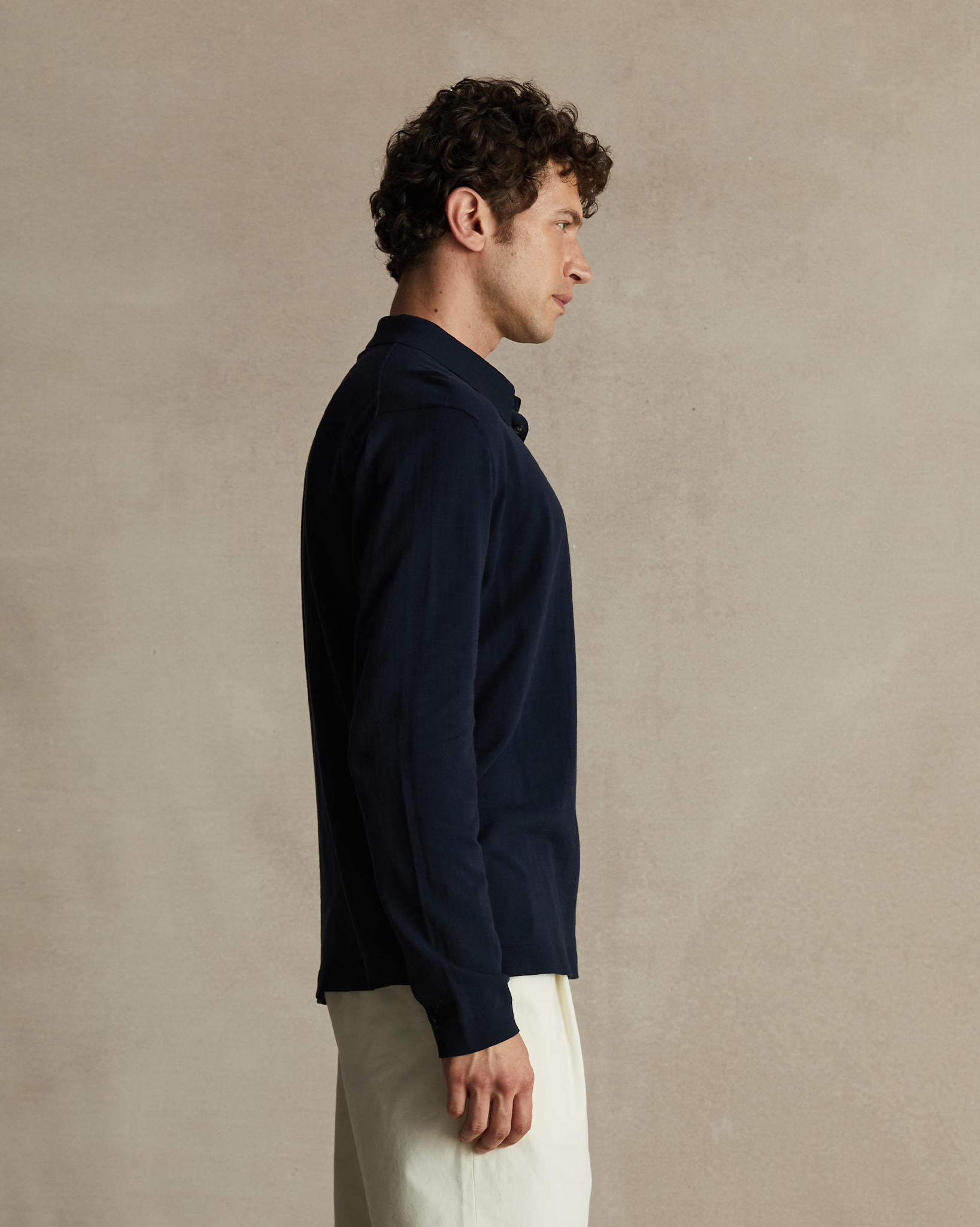 Ice Cotton Long Sleeve Polo - Navy