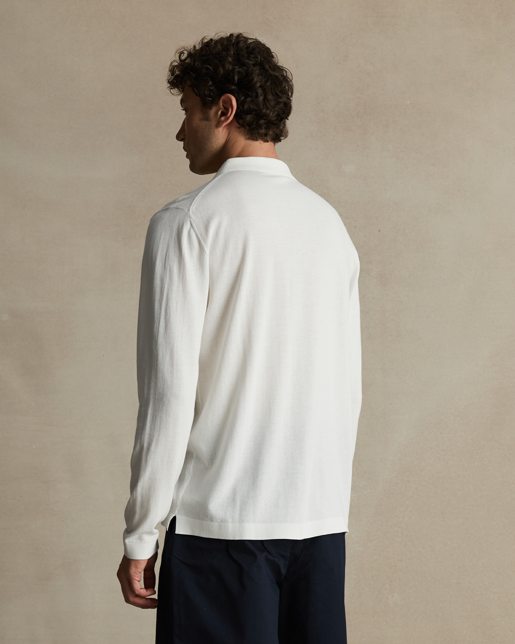 Ice Cotton Long Sleeve Polo - Off White