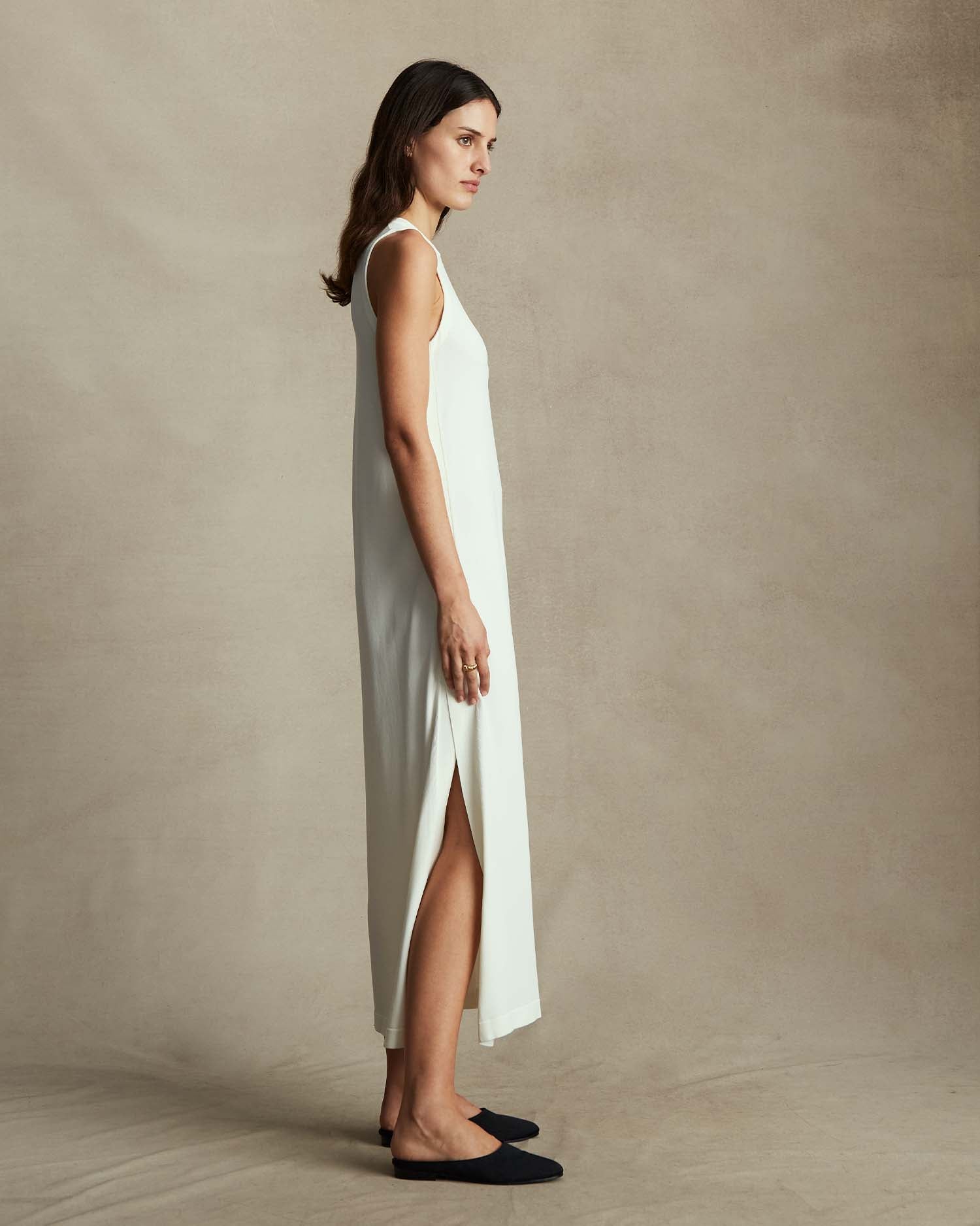 Crepe Knit Button Dress - Off White