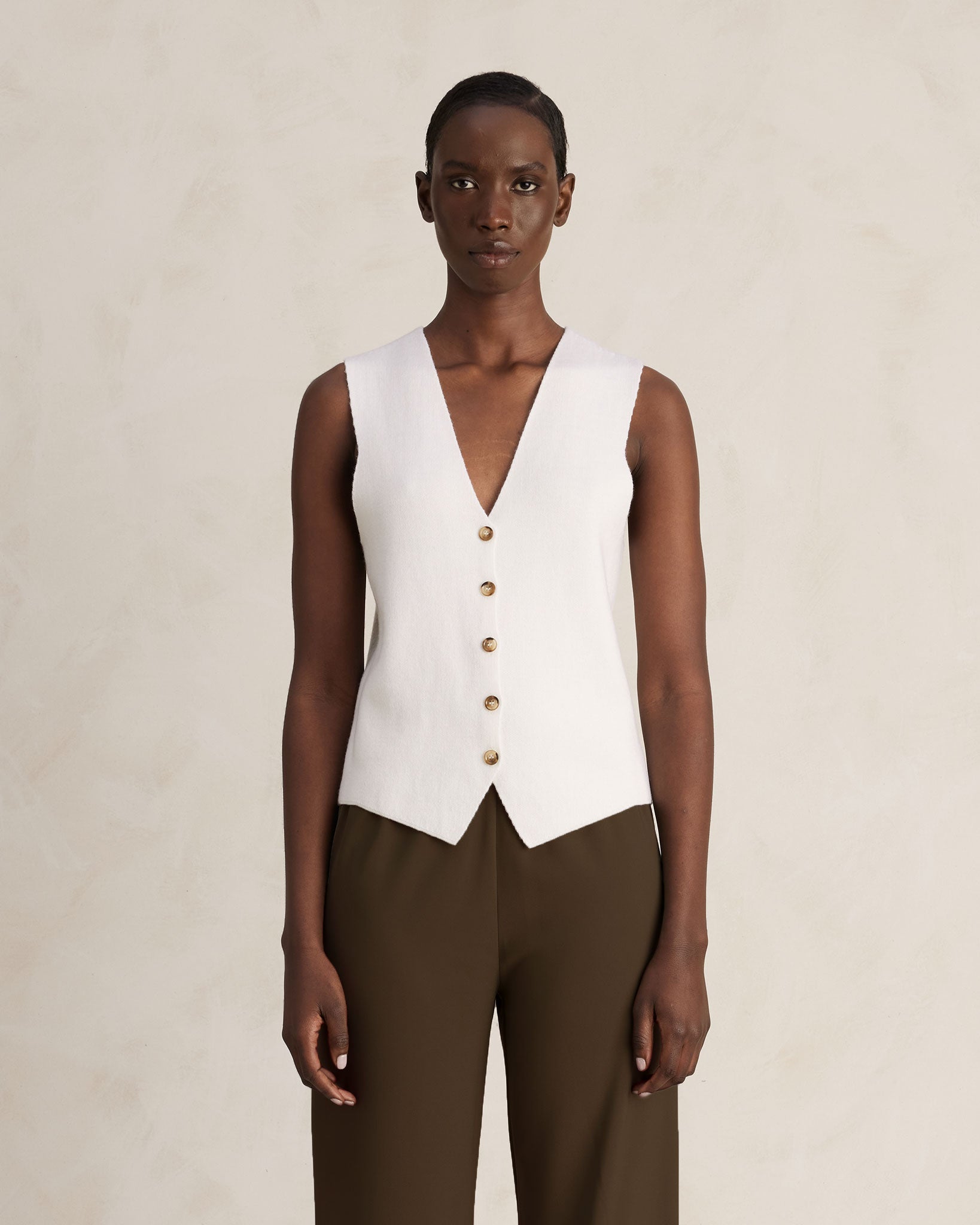 Merino Knit Waistcoat - Cream