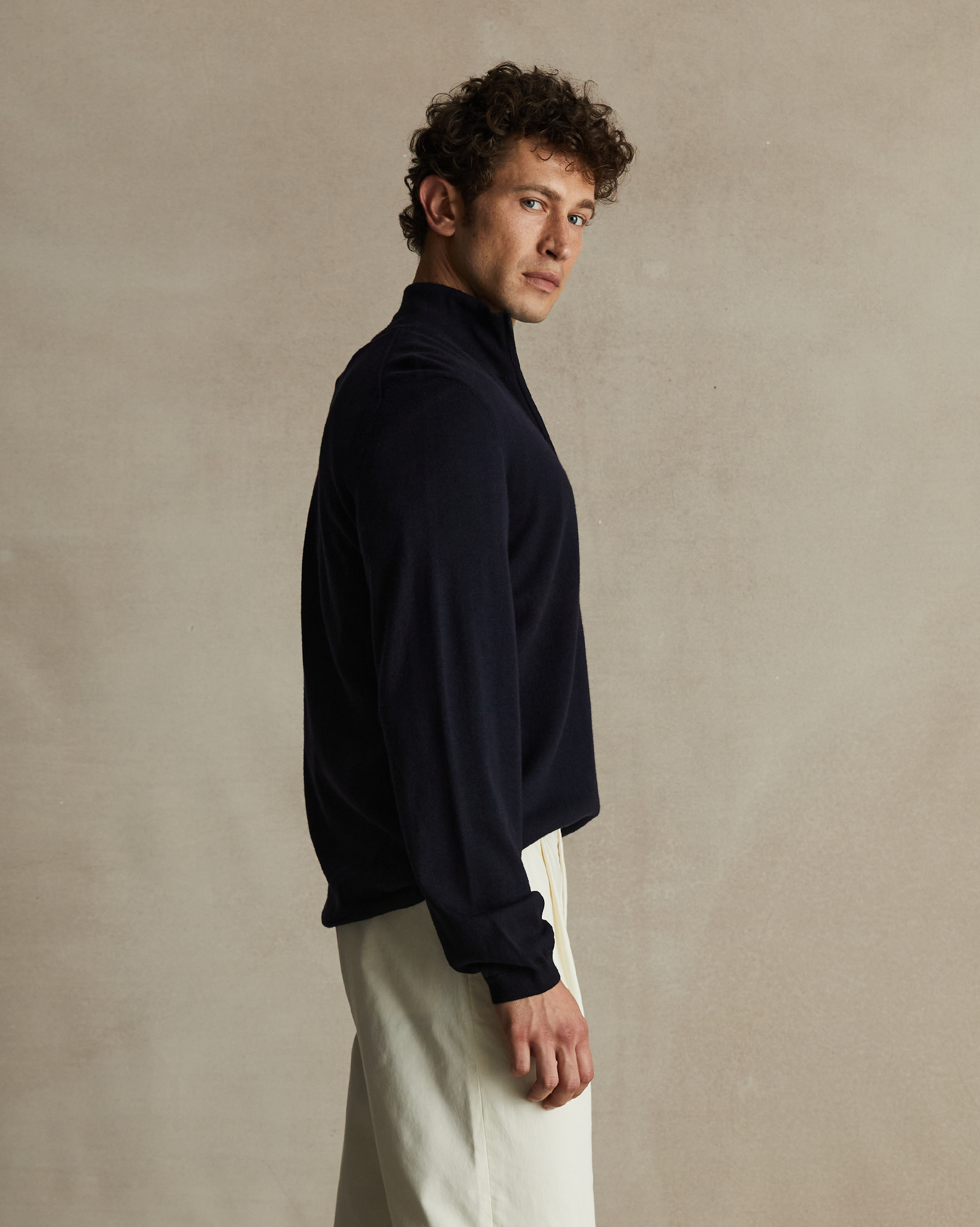 Merino Quarter Zip - Navy | P Johnson