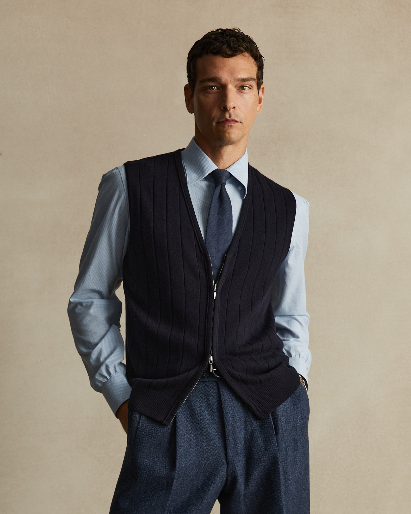 Navy Merino Ribbed Vest