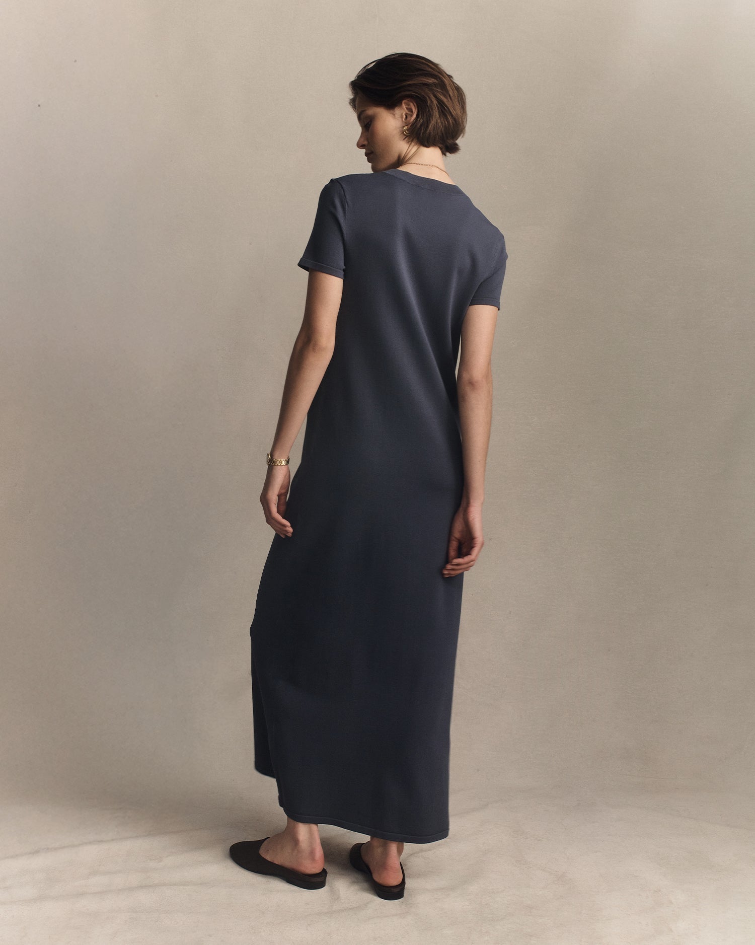 Crepe Knit Tee Dress - Oily Blue
