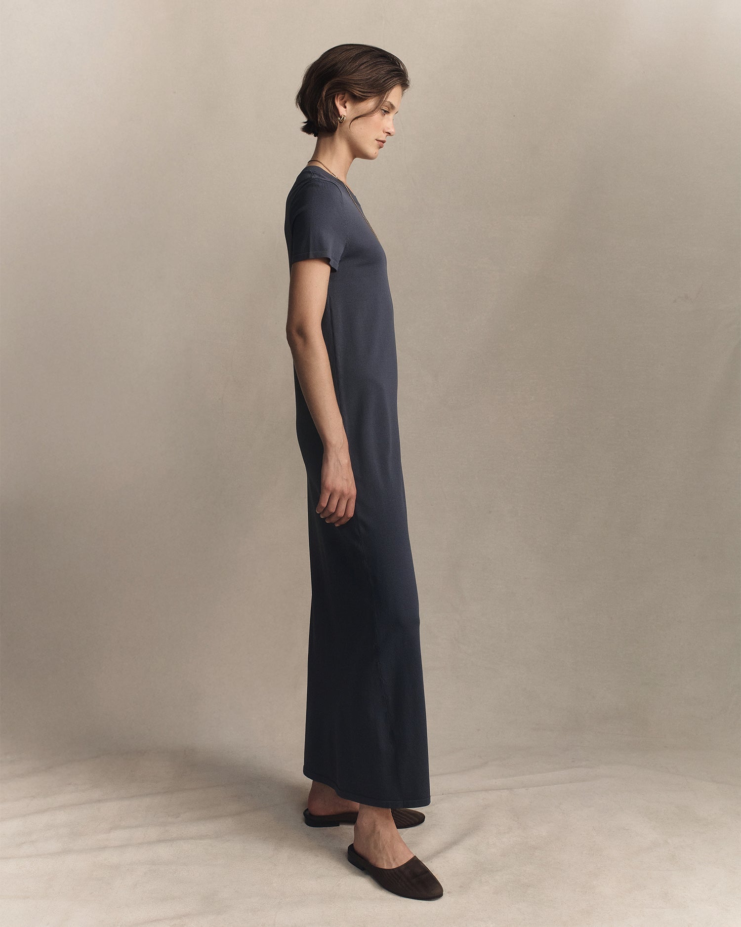 Crepe Knit Tee Dress - Oily Blue