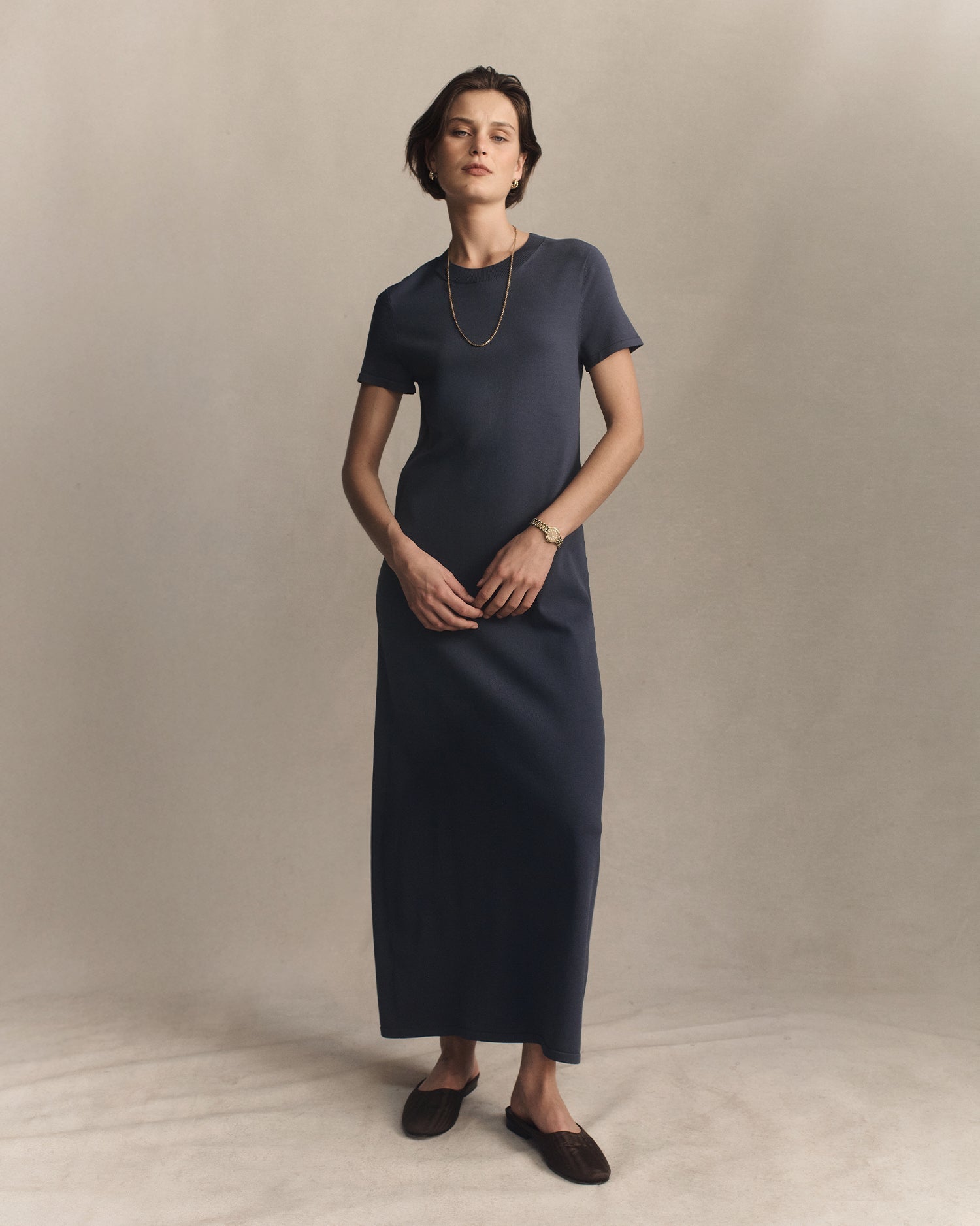 Crepe Knit Tee Dress - Oily Blue | P Johnson