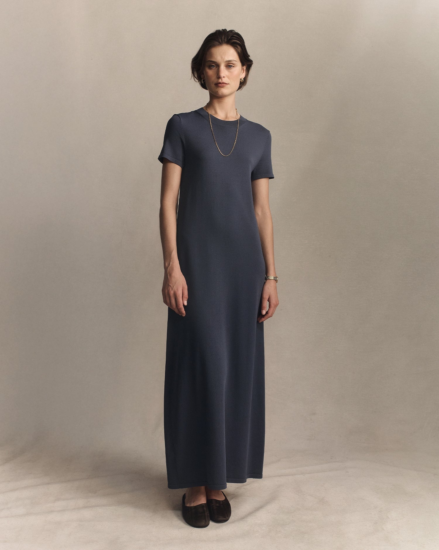 Crepe Knit Tee Dress - Oily Blue | P Johnson